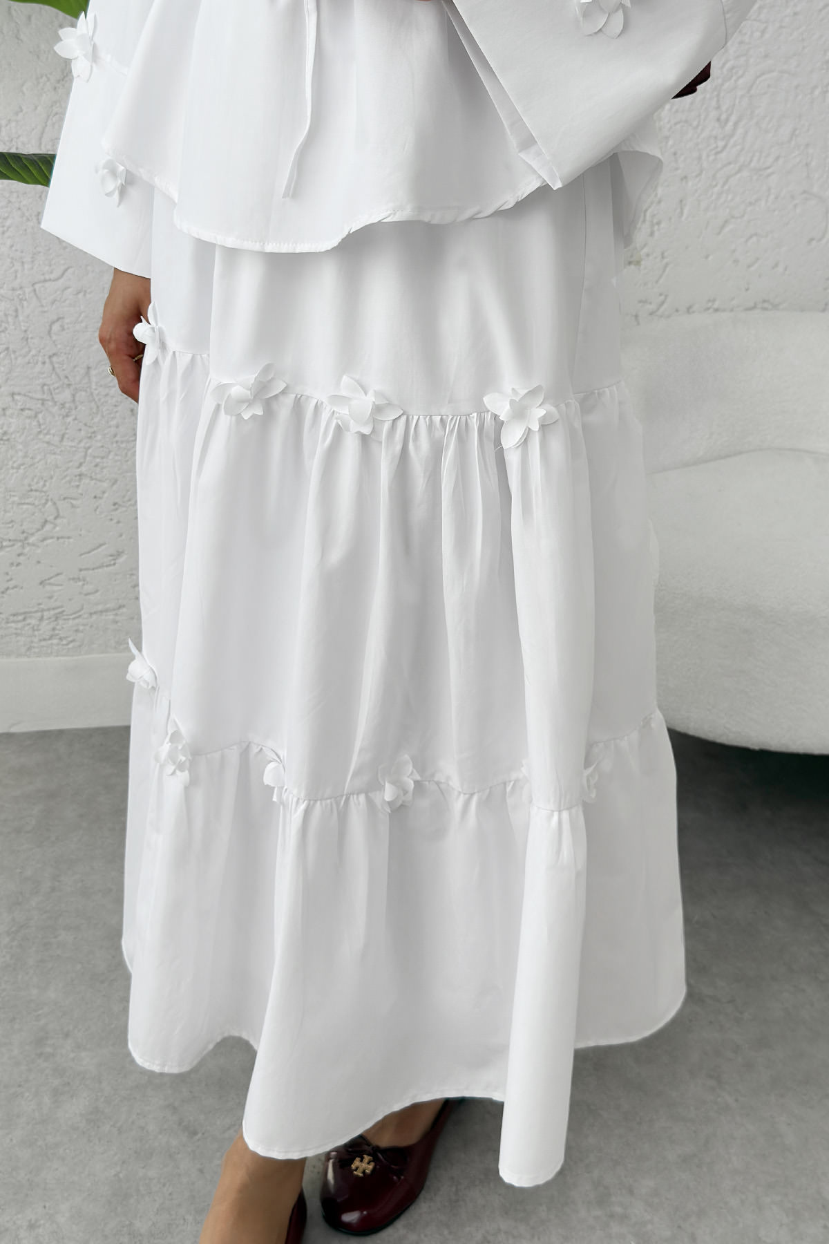 Çiçek Detaylı Etekli Takım 2372 - BEYAZ |  