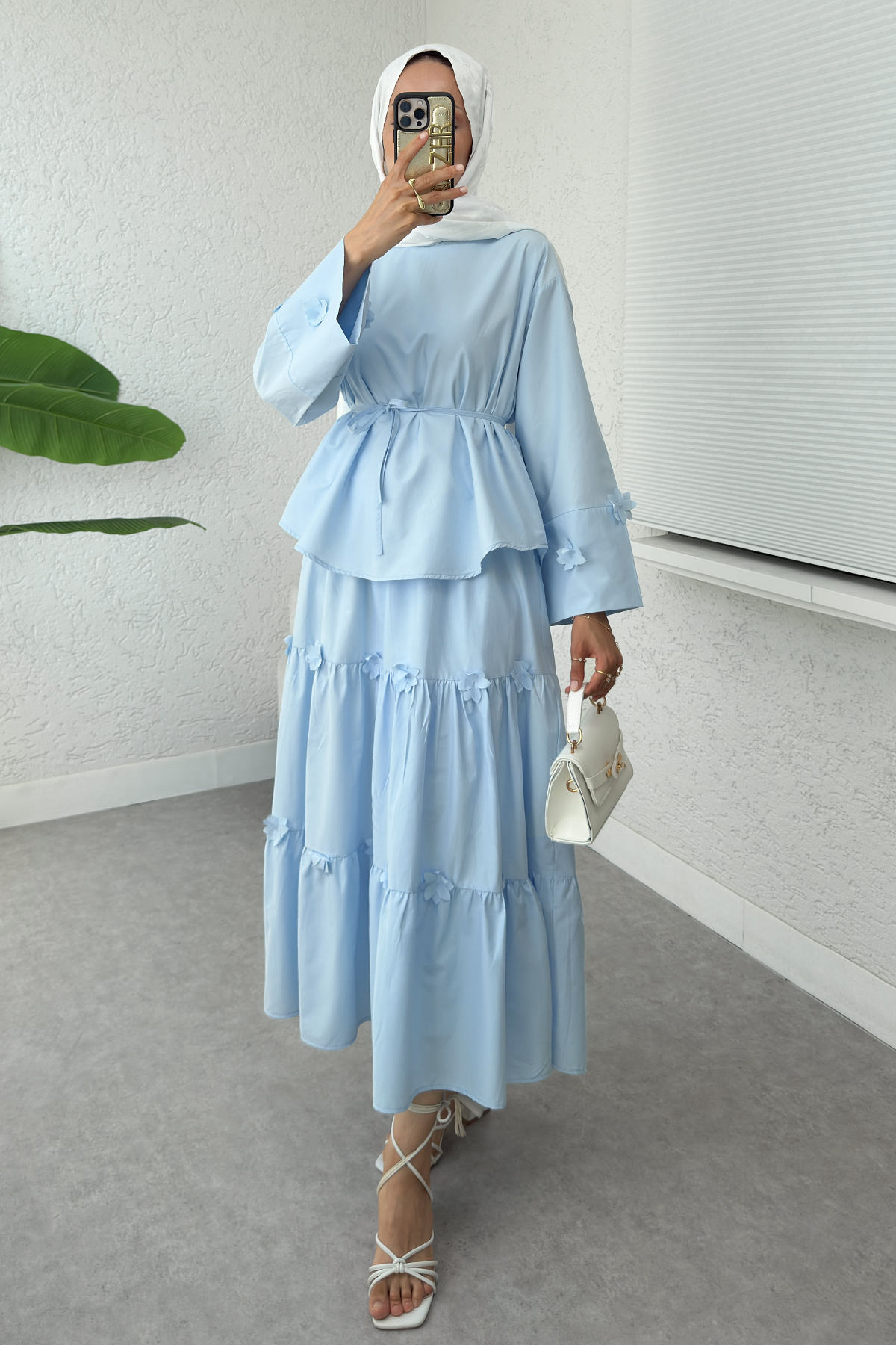 Çiçek Detaylı Etekli Takım 2372 - BEBE MAVİSİ |  