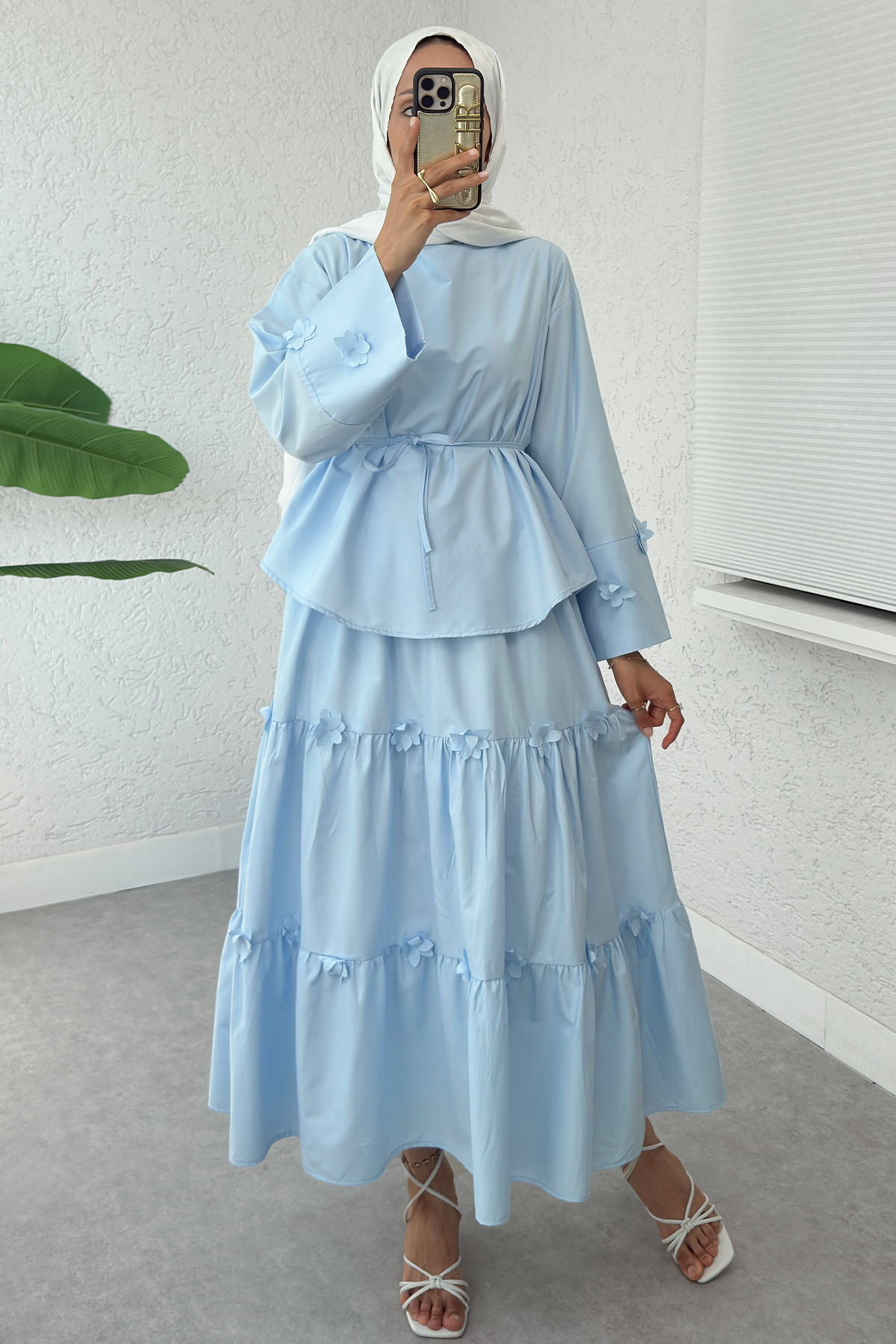 Çiçek Detaylı Etekli Takım 2372 - BEBE MAVİSİ |  