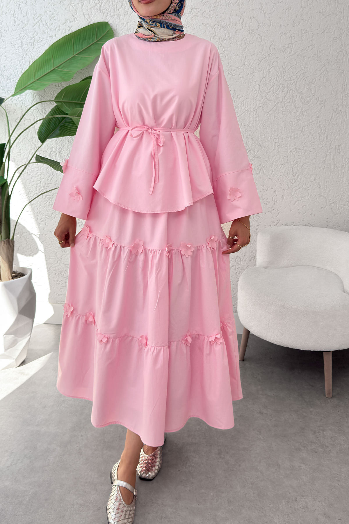 Çiçek Detaylı Etekli Takım 2372 - PEMBE |  