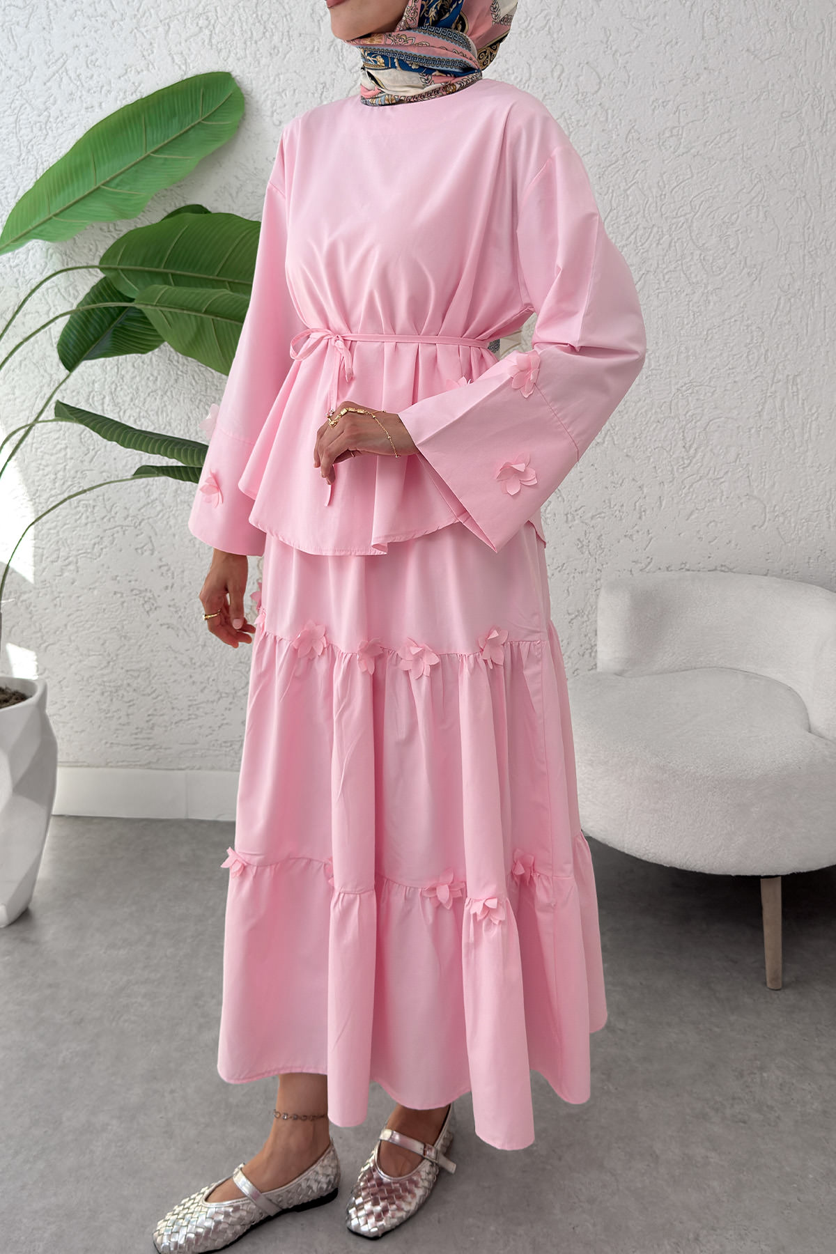 Çiçek Detaylı Etekli Takım 2372 - PEMBE |  