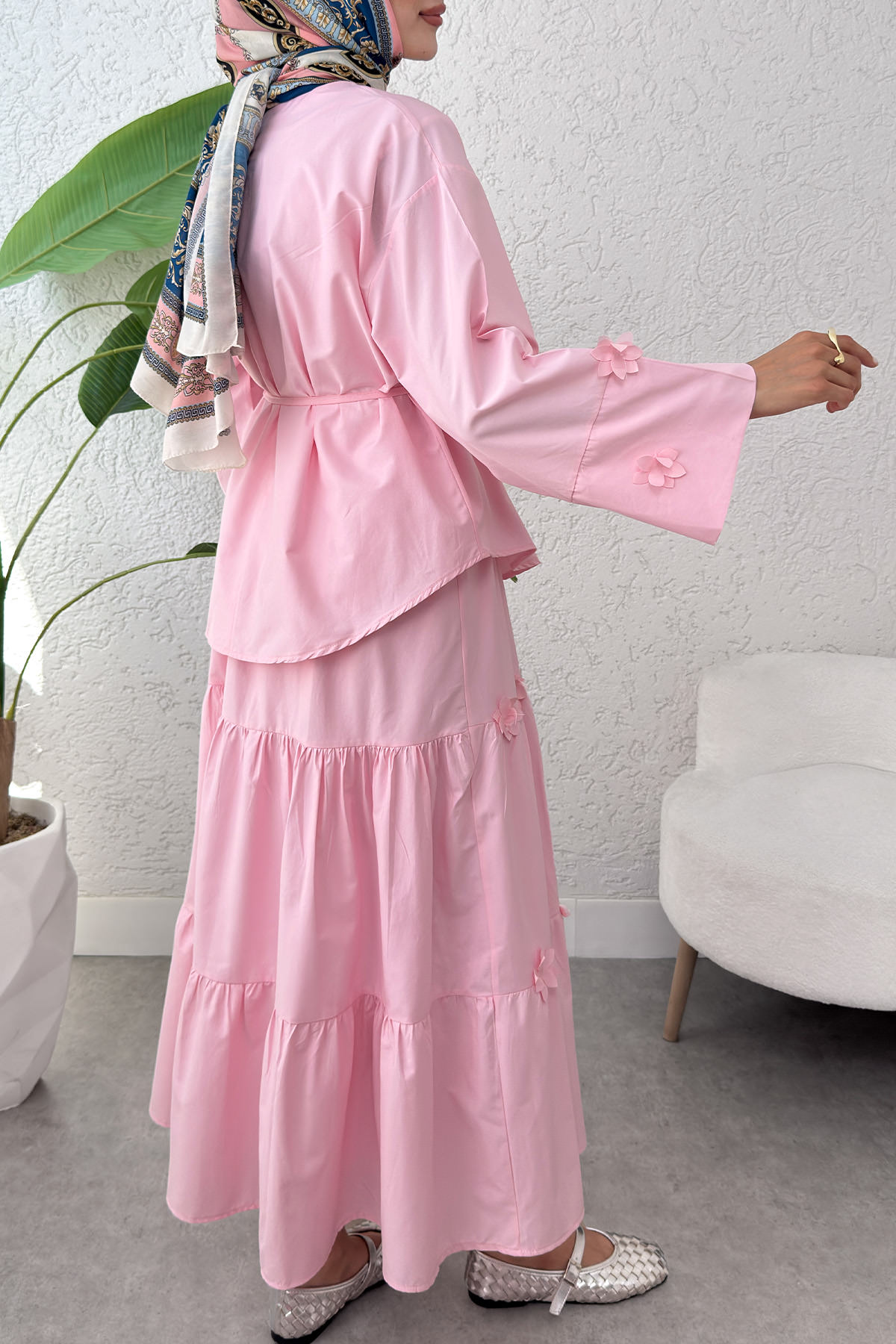 Çiçek Detaylı Etekli Takım 2372 - PEMBE |  