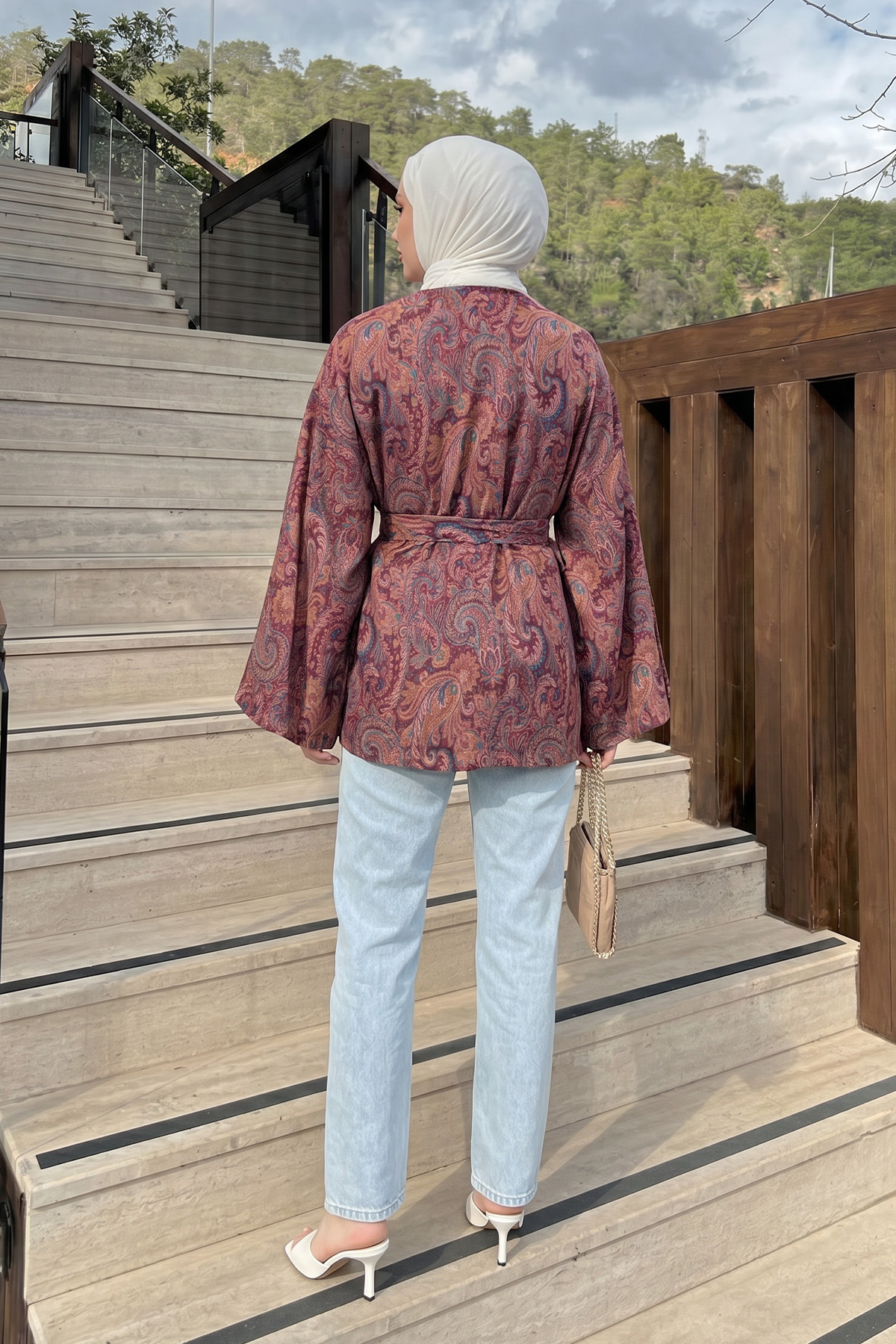 Şal Desen Kuşaklı Kimono 2375 - MÜRDÜM |  