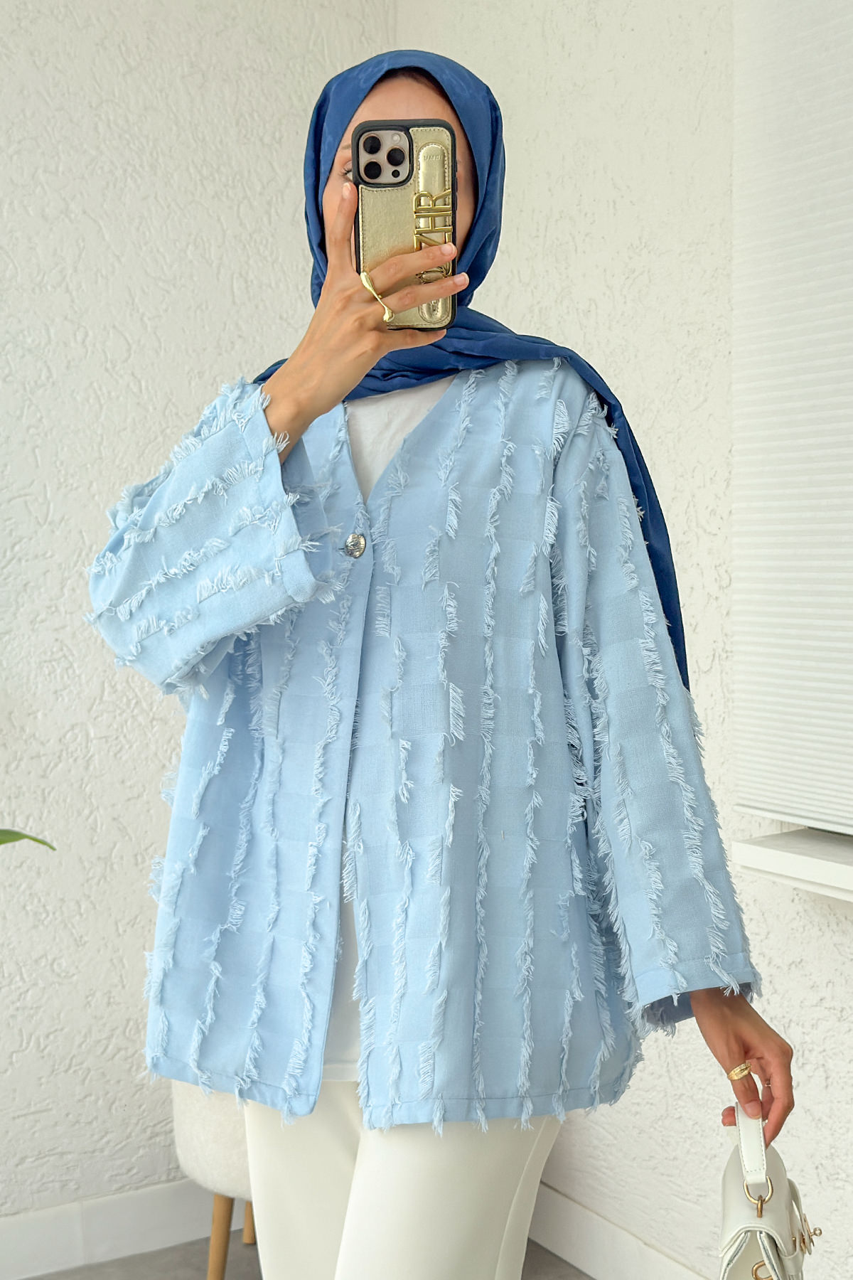 Kare Püsküllü Kimono 2376 - BEBE MAVİSİ |  