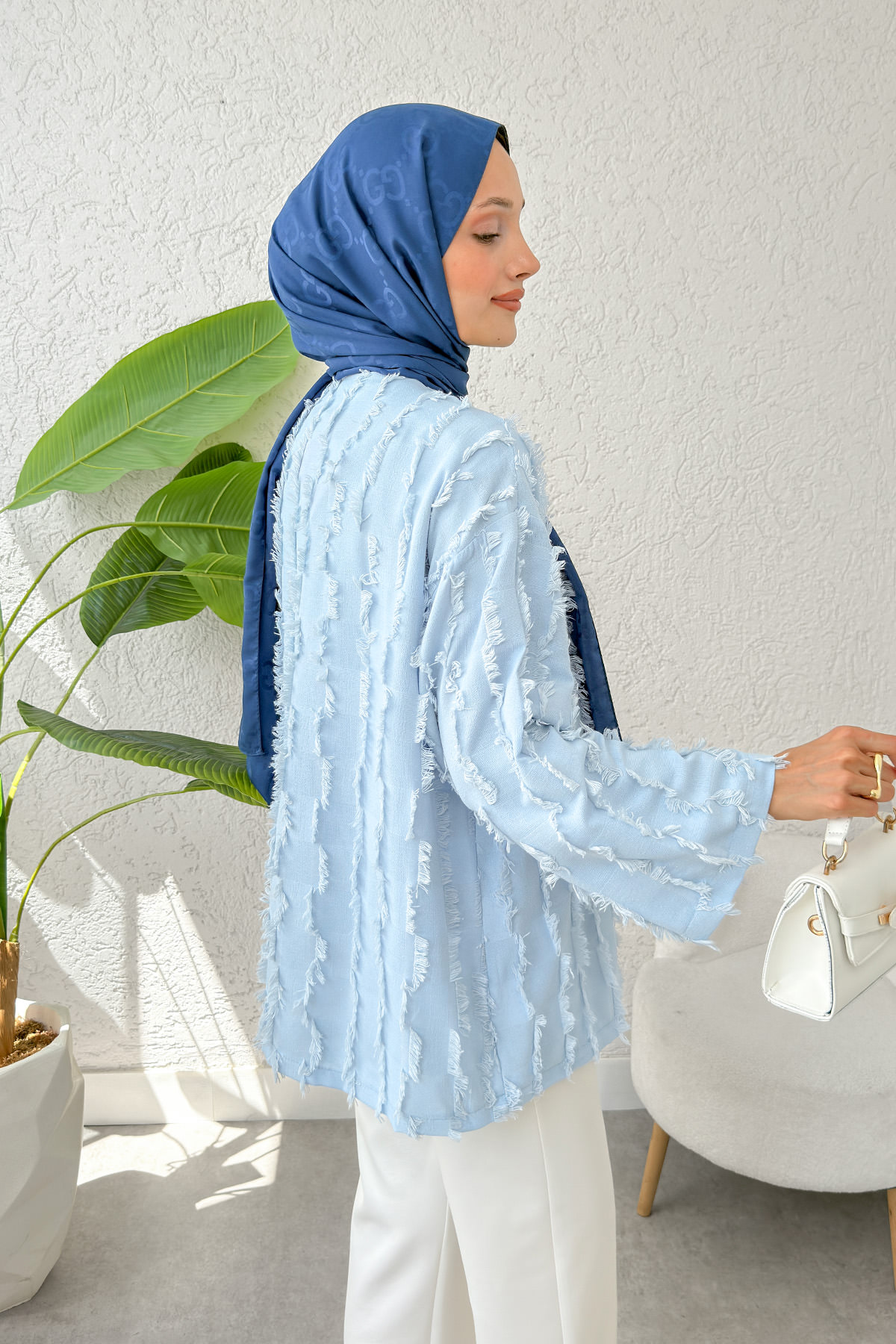 Kare Püsküllü Kimono 2376 - BEBE MAVİSİ |  