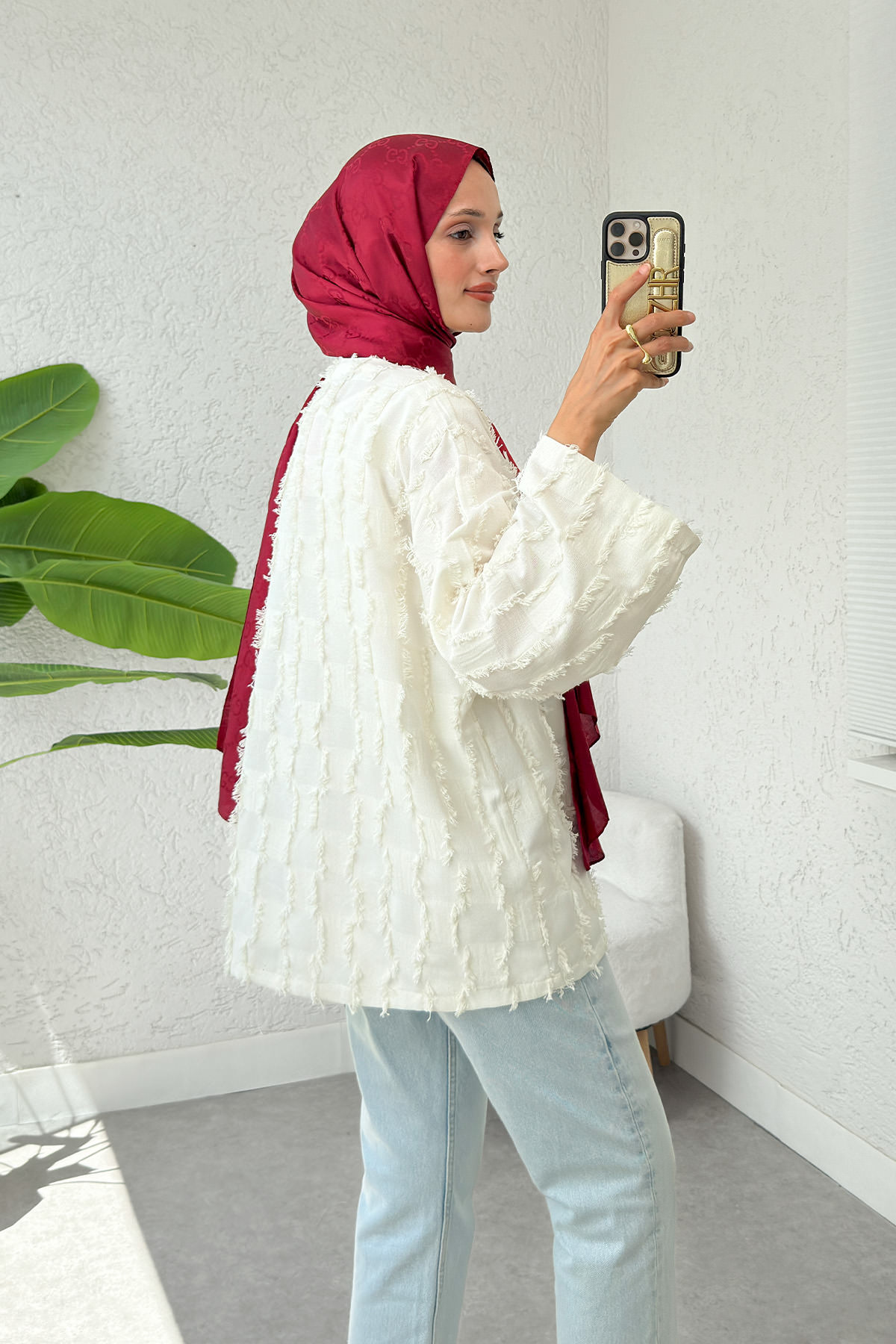 Kare Püsküllü Kimono 2376 - EKRU |  