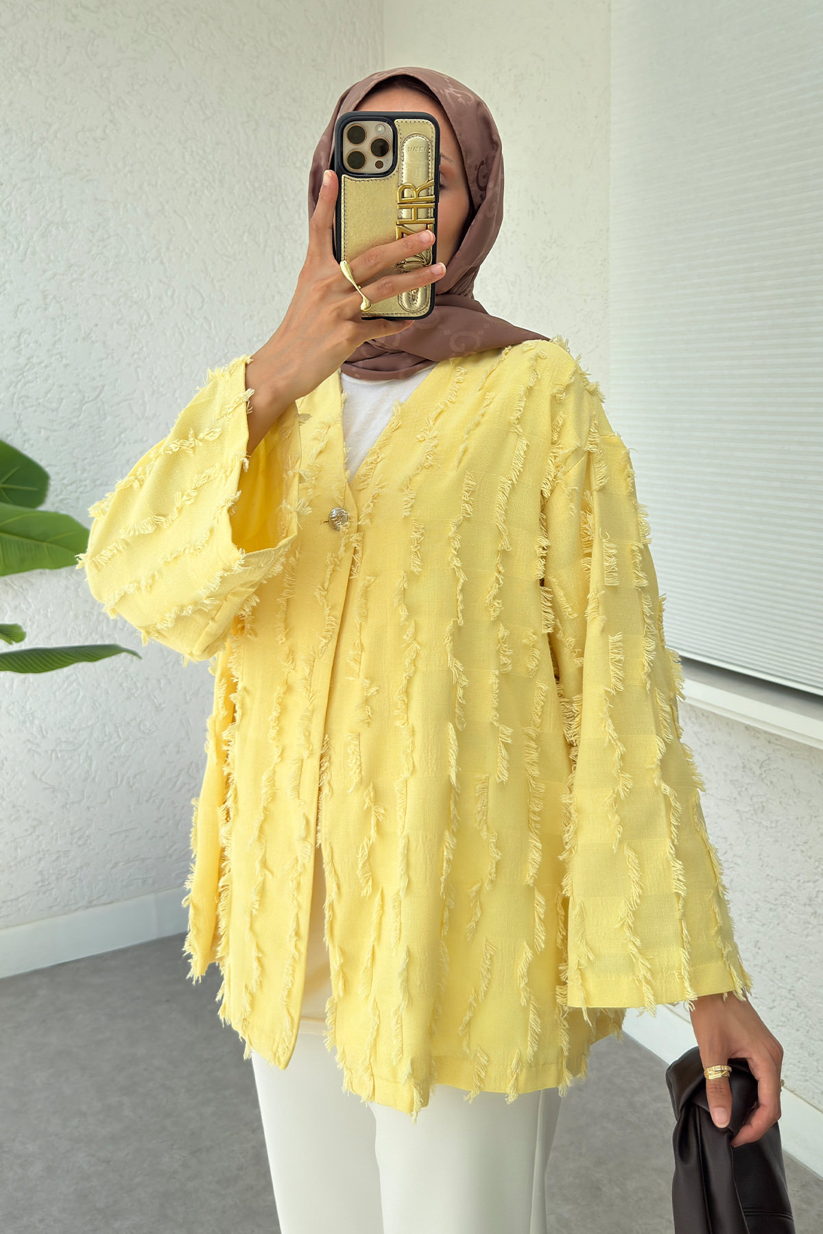 Kare Püsküllü Kimono 2376 - SARI |  