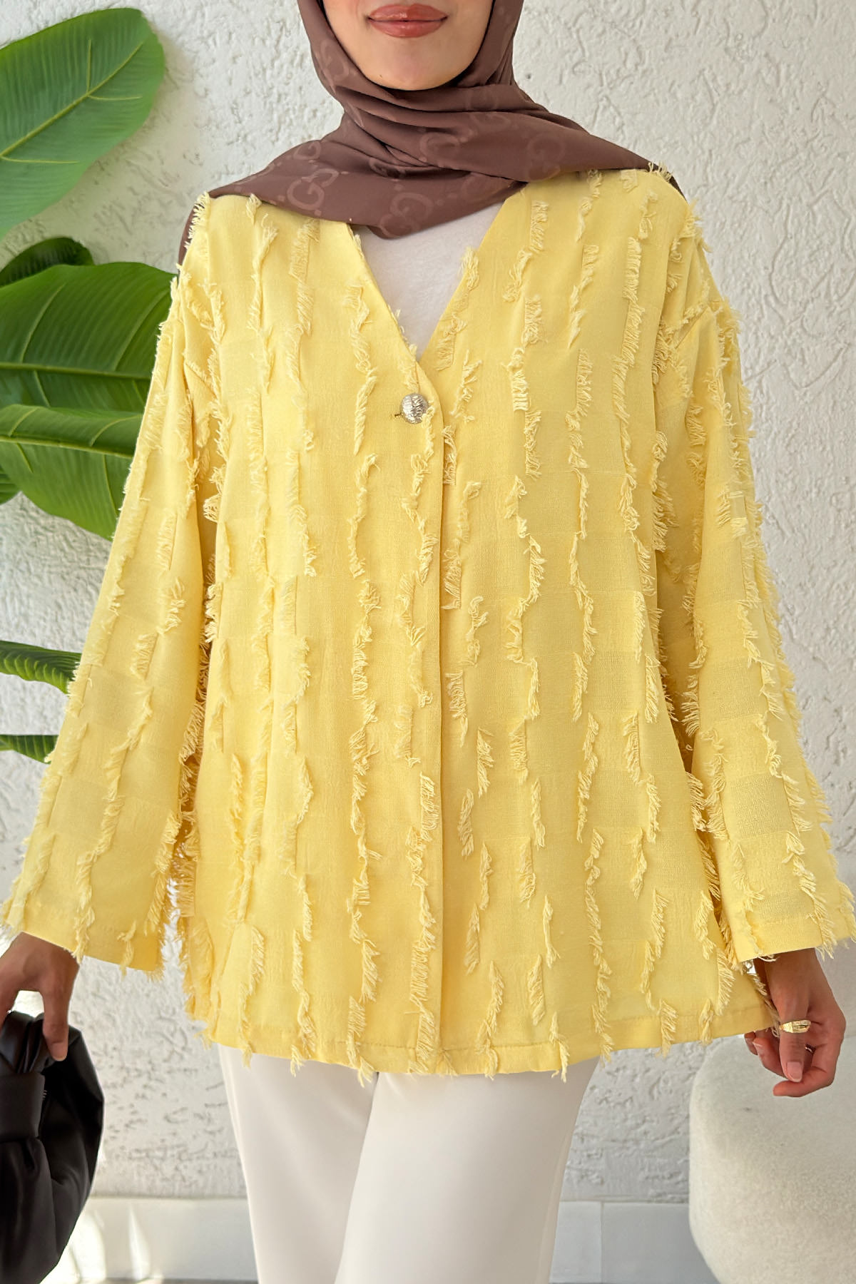 Kare Püsküllü Kimono 2376 - SARI |  