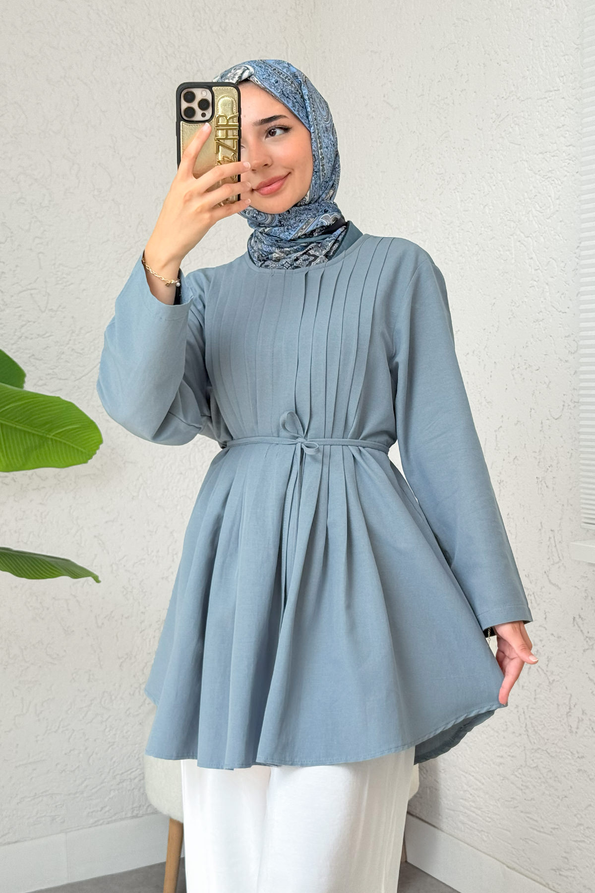 Nervür Detaylı Tunik 2380 - BERRAK MAVİ |  