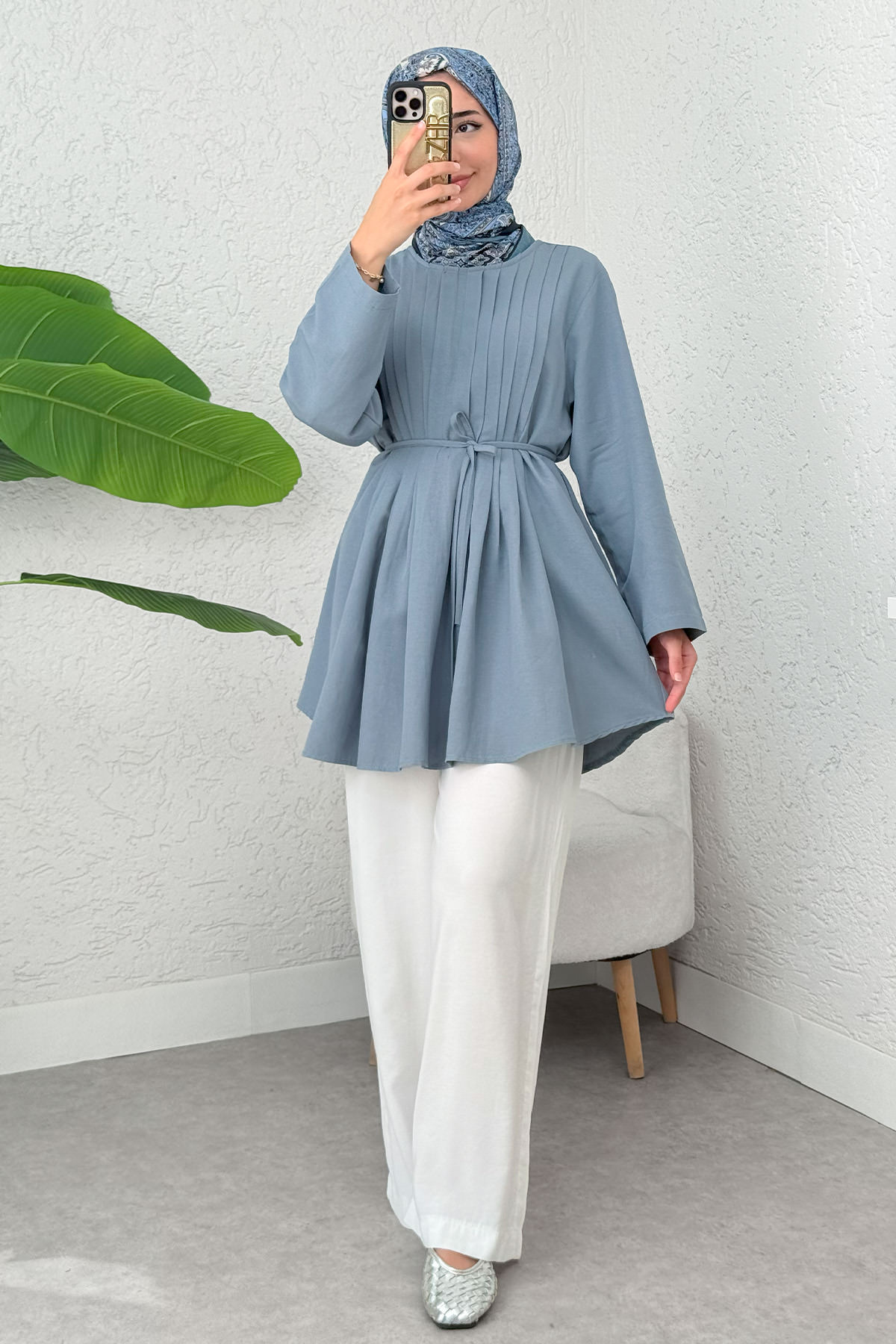 Nervür Detaylı Tunik 2380 - BERRAK MAVİ |  