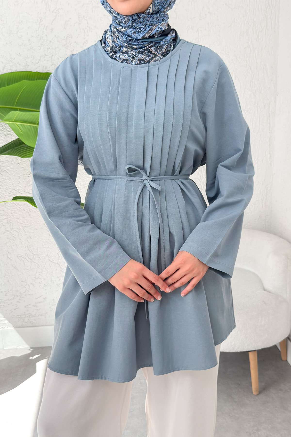 Nervür Detaylı Tunik 2380 - BERRAK MAVİ |  