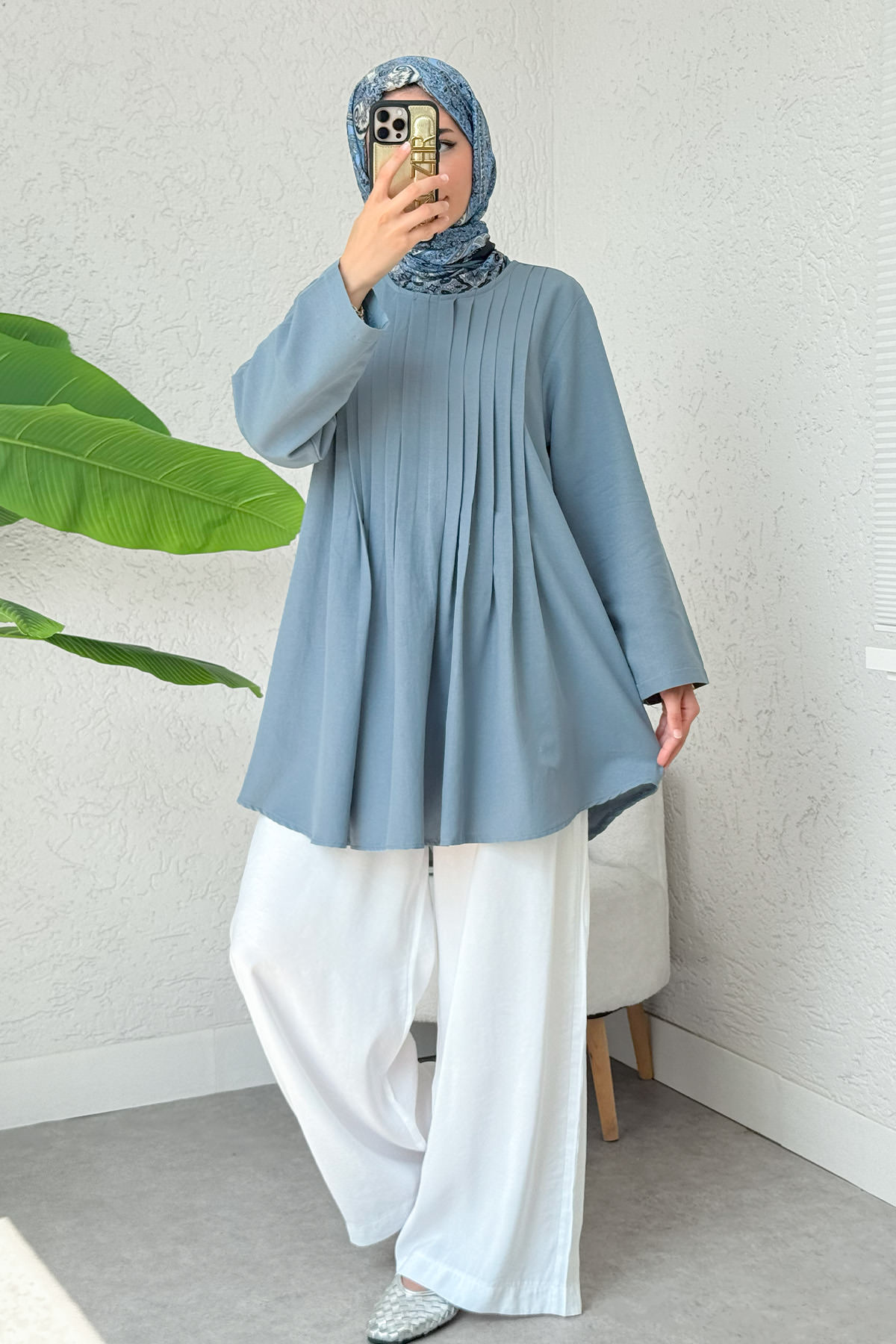 Nervür Detaylı Tunik 2380 - BERRAK MAVİ |  