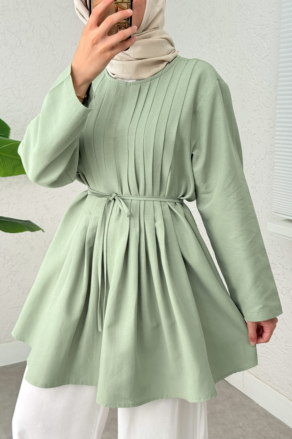 Nervür Detaylı Tunik 2380 - MİNT YEŞİLİ |  