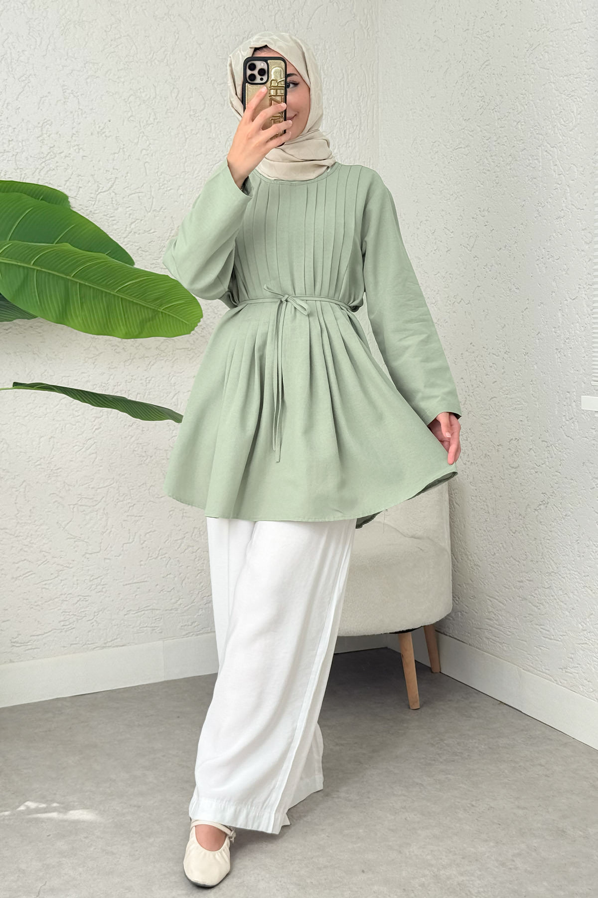 Nervür Detaylı Tunik 2380 - MİNT YEŞİLİ |  