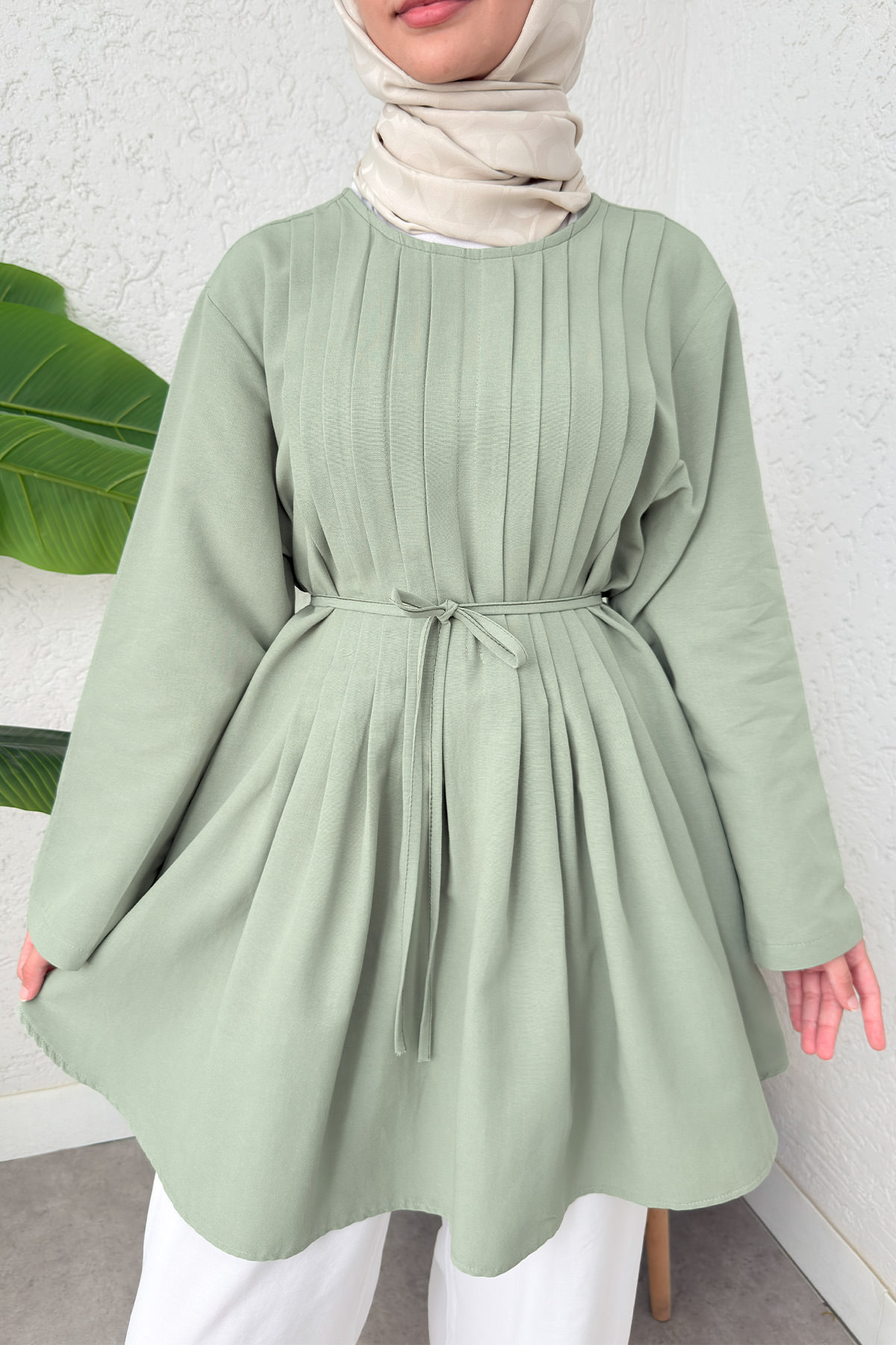 Nervür Detaylı Tunik 2380 - MİNT YEŞİLİ |  