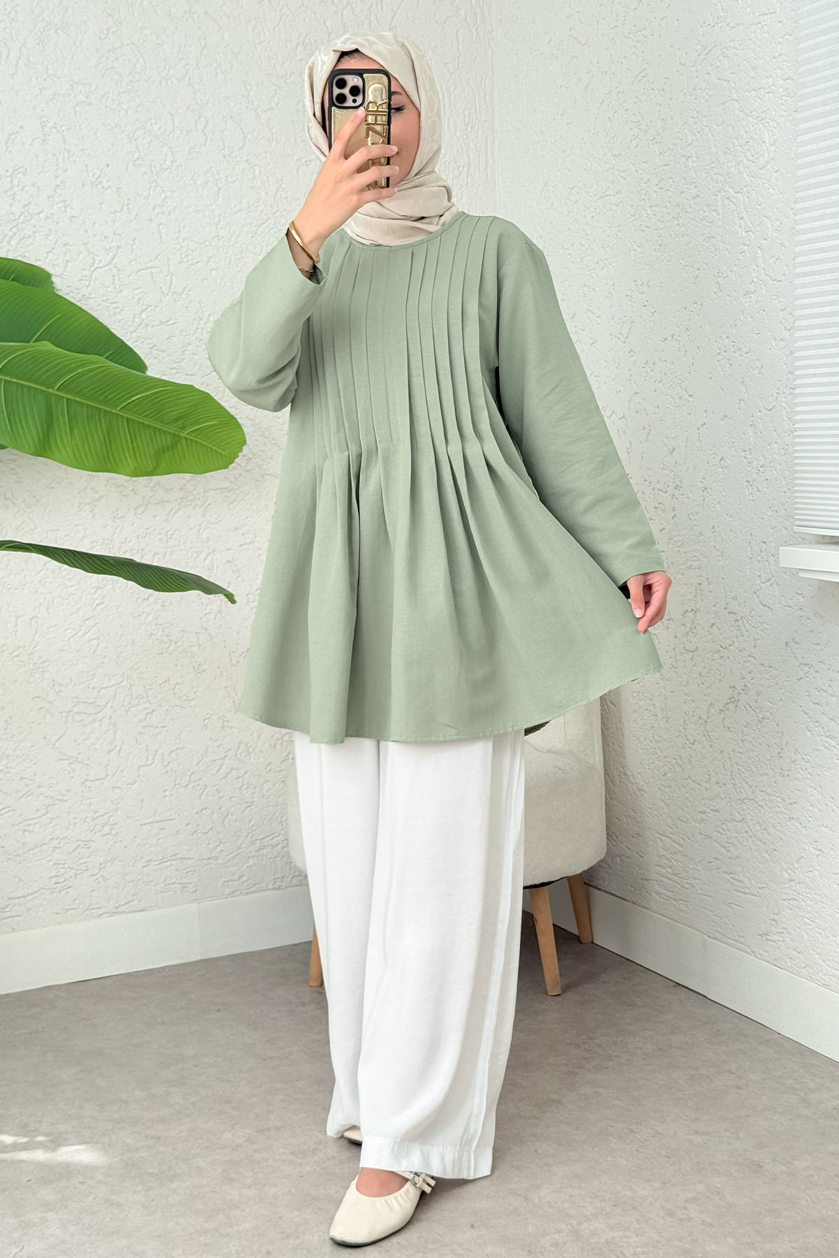 Nervür Detaylı Tunik 2380 - MİNT YEŞİLİ |  