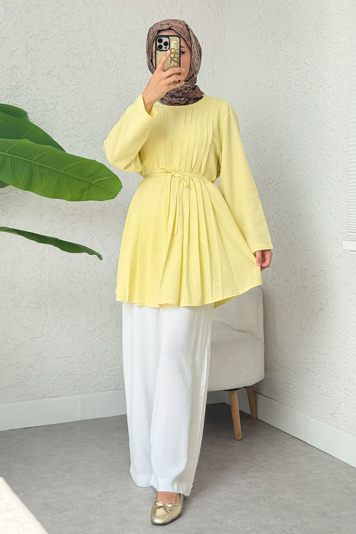 Nervür Detaylı Tunik 2380 - SARI |  