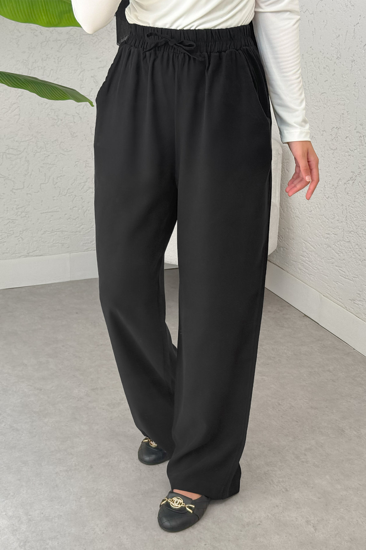 Bel Lastikli Salaş Pantolon 2382 - SİYAH |  