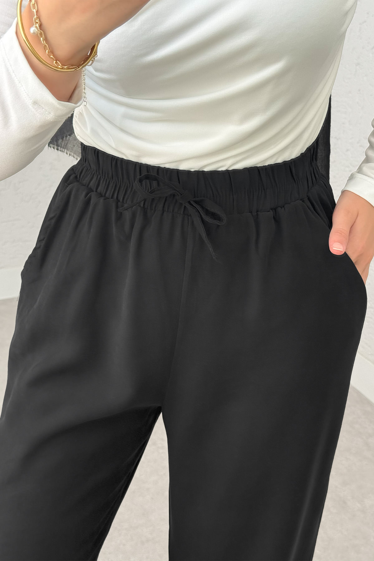 Bel Lastikli Salaş Pantolon 2382 - SİYAH |  