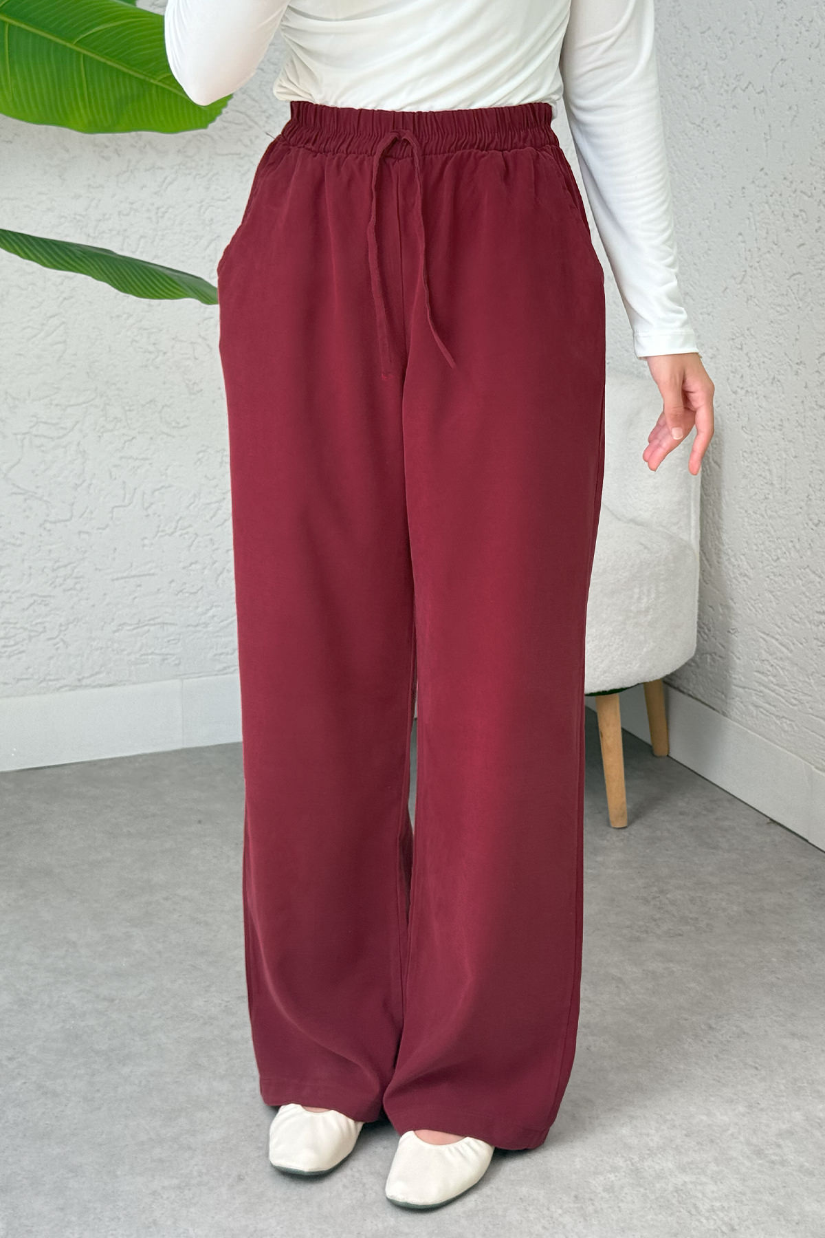 Bel Lastikli Salaş Pantolon 2382 - BORDO |  