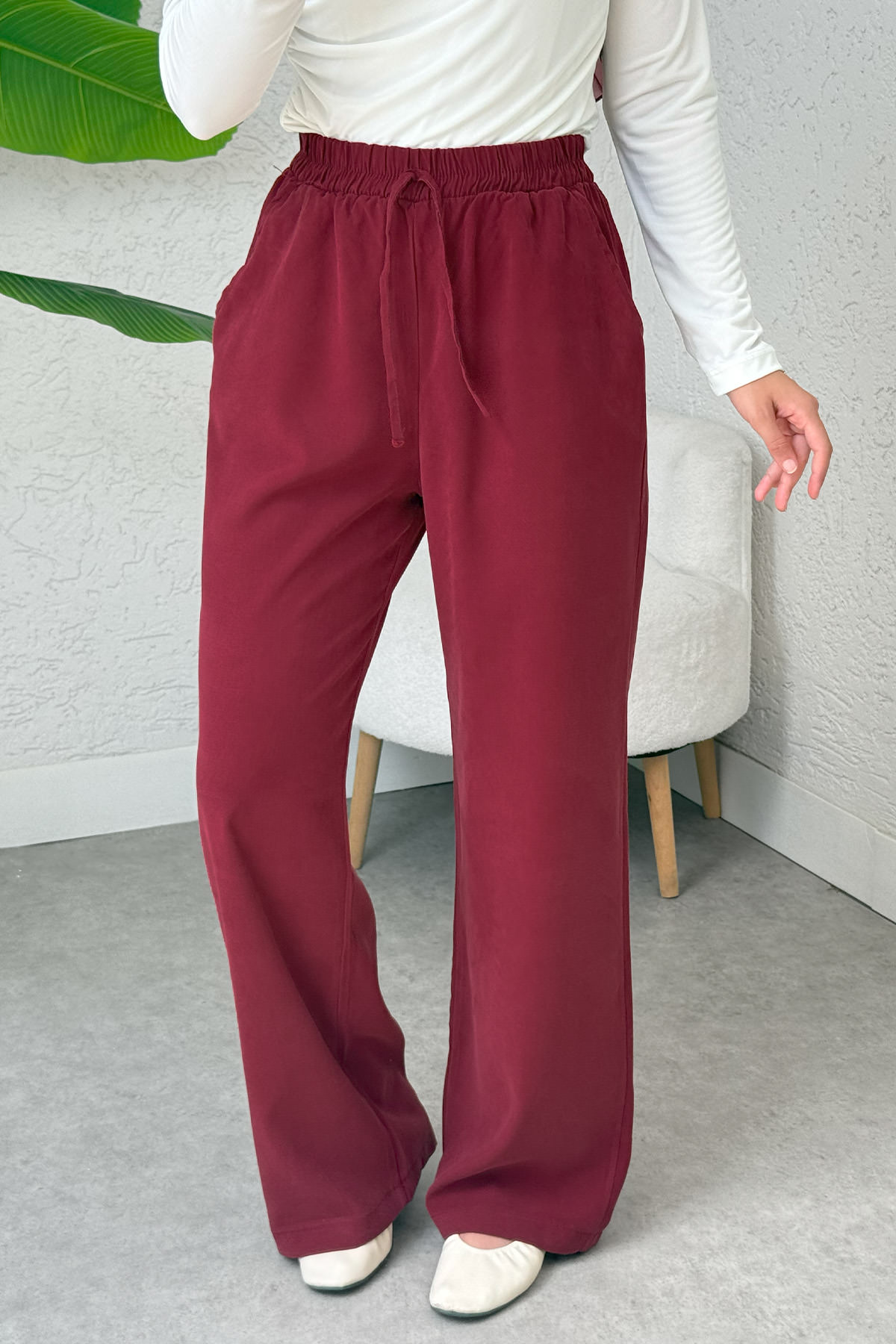 Bel Lastikli Salaş Pantolon 2382 - BORDO |  