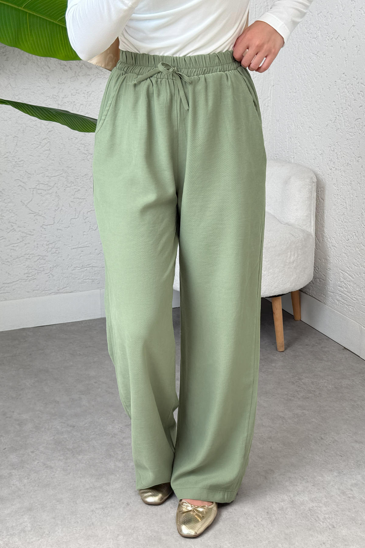 Bel Lastikli Salaş Pantolon 2382 - HAKİ |  