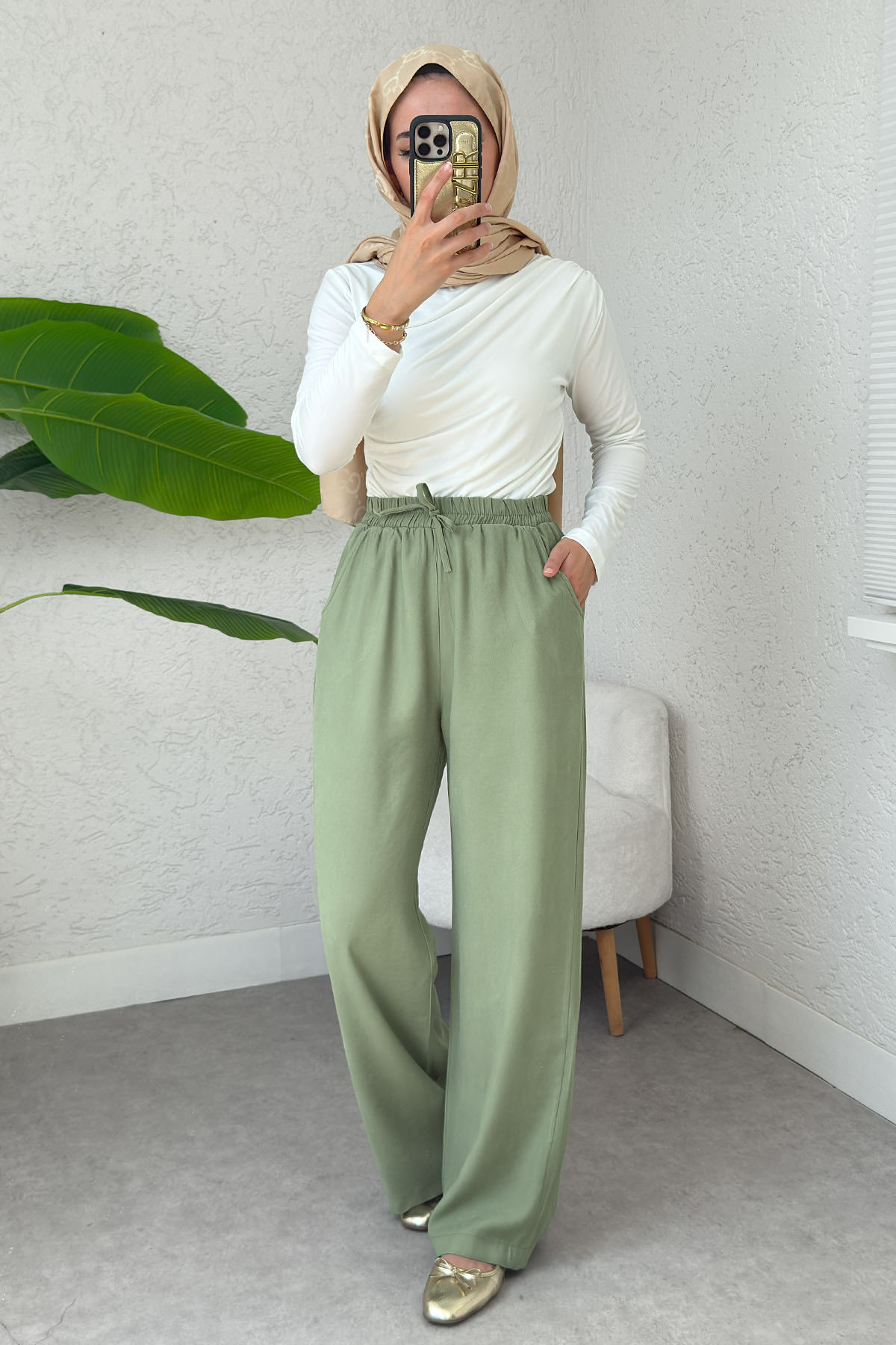 Bel Lastikli Salaş Pantolon 2382 - HAKİ |  