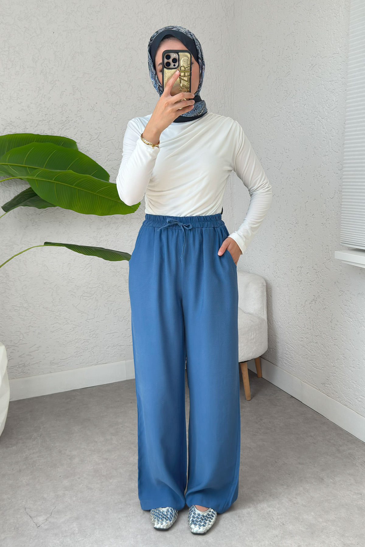 Bel Lastikli Salaş Pantolon 2382 - İNDİGO |  