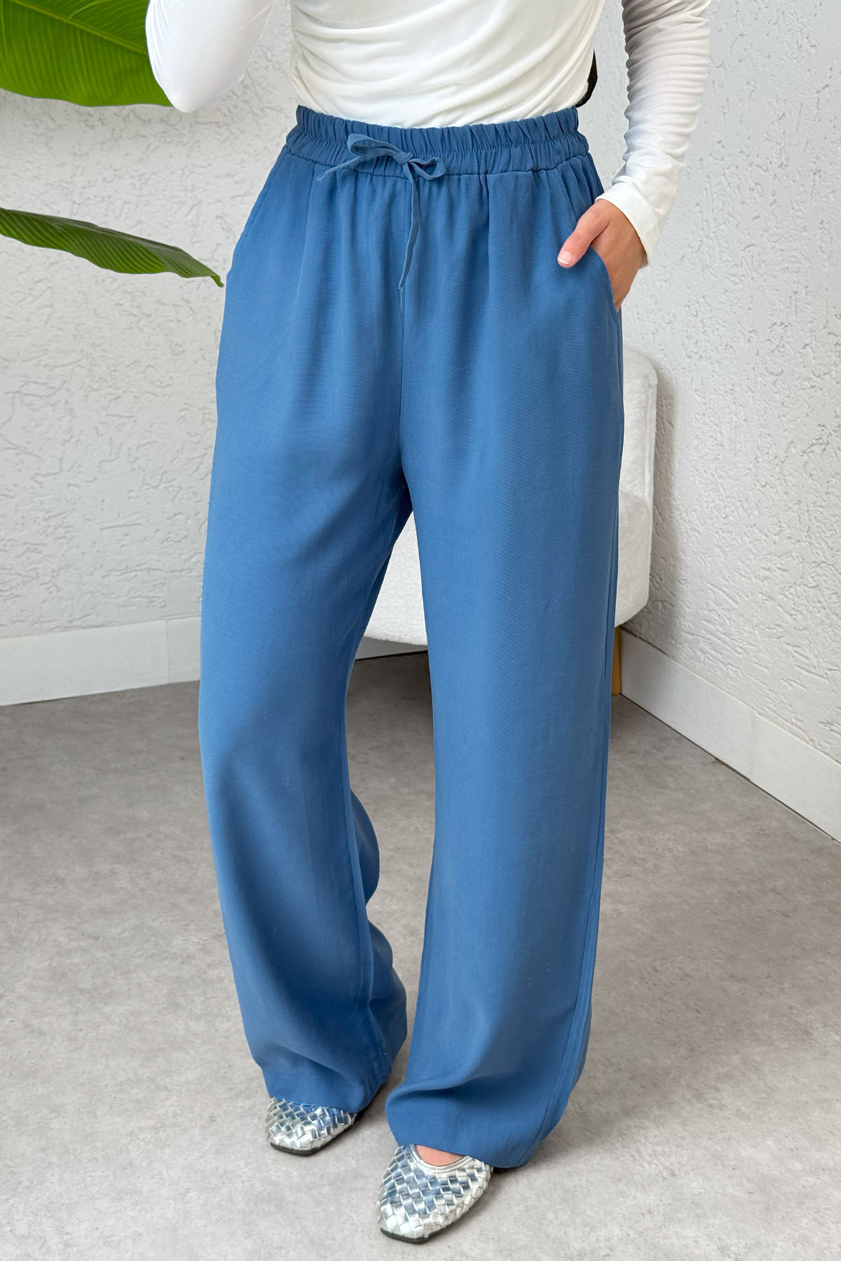 Bel Lastikli Salaş Pantolon 2382 - İNDİGO |  