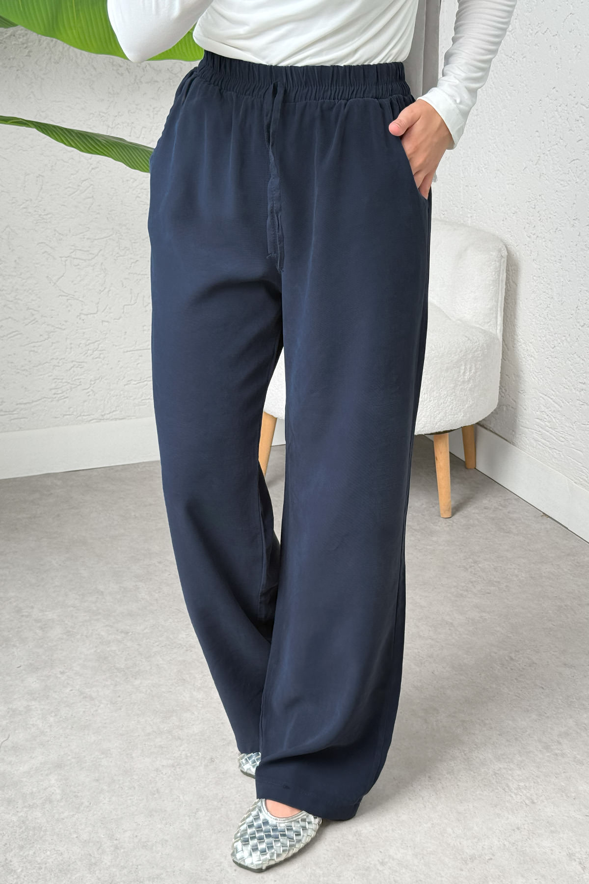 Bel Lastikli Salaş Pantolon 2382 - LACİVERT |  