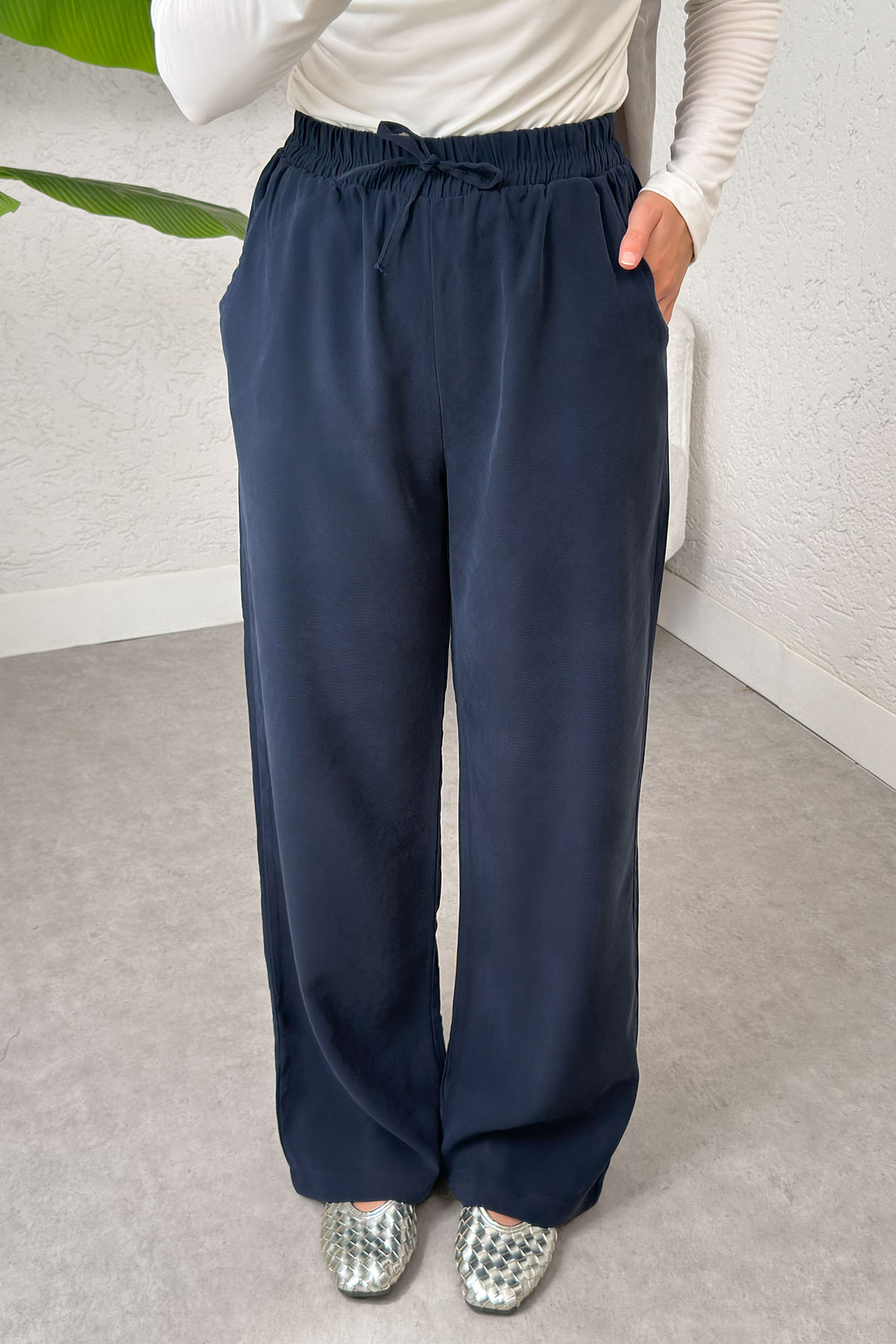 Bel Lastikli Salaş Pantolon 2382 - LACİVERT |  