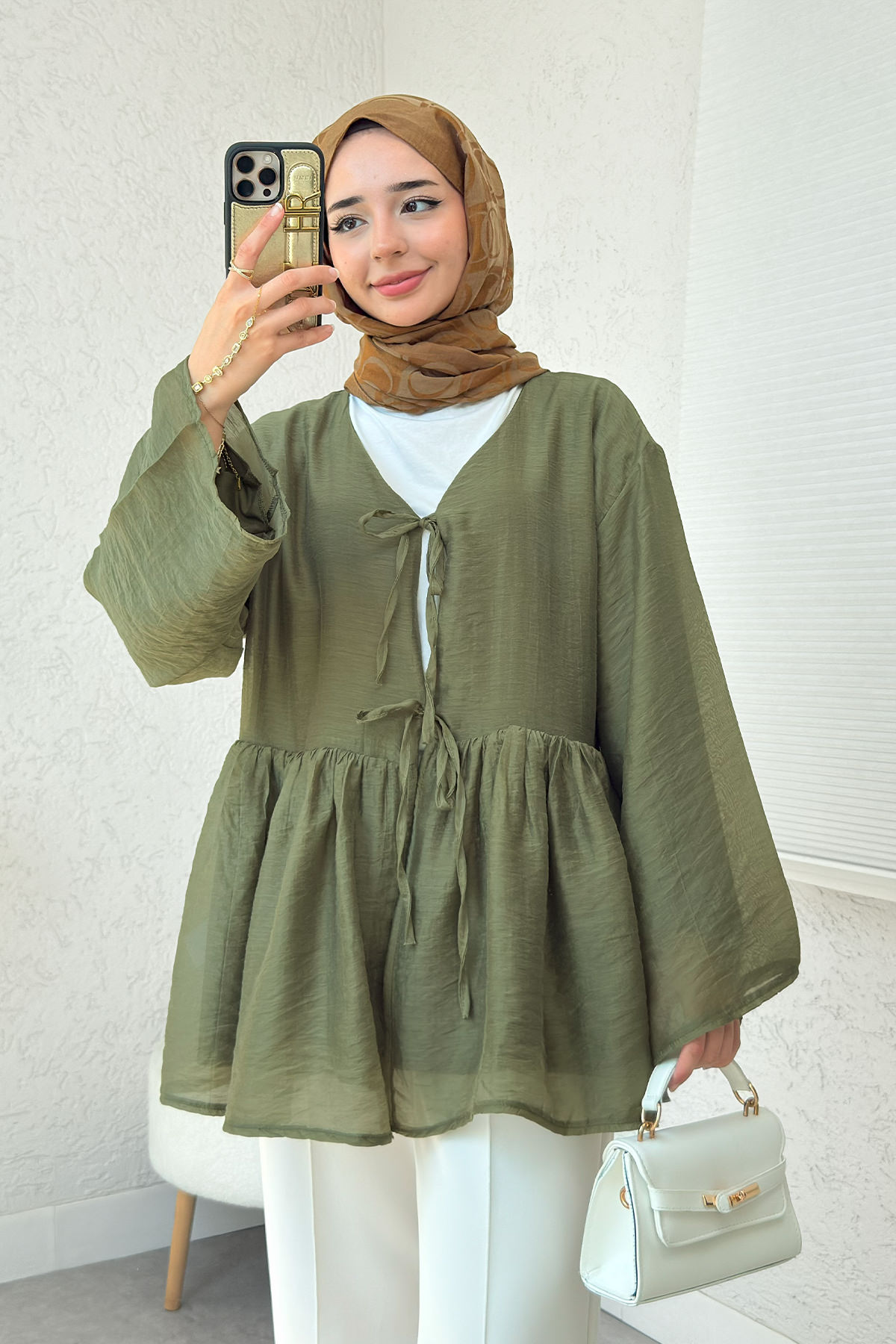 İp Bağcıklı Modal Kimono 2389 - HAKİ |  