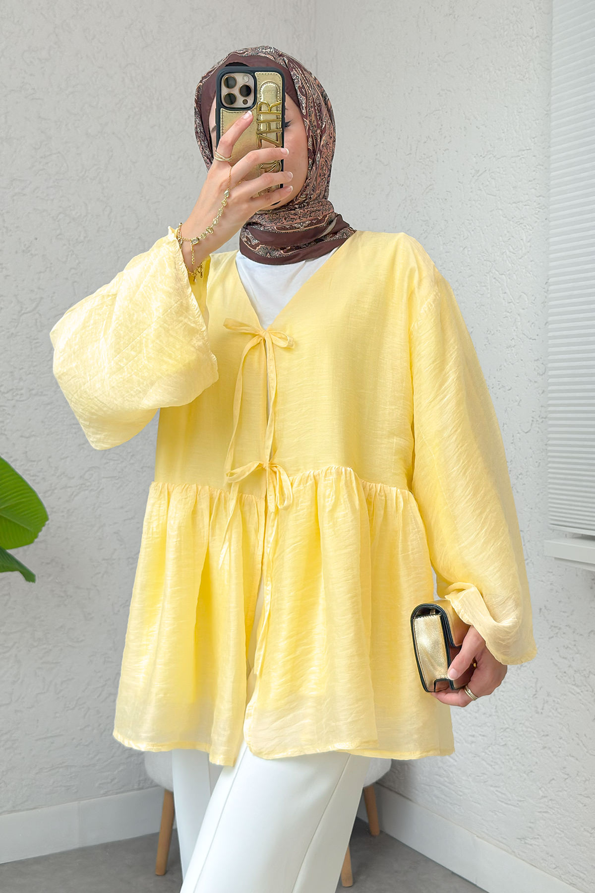 İp Bağcıklı Modal Kimono 2389 - SARI |  