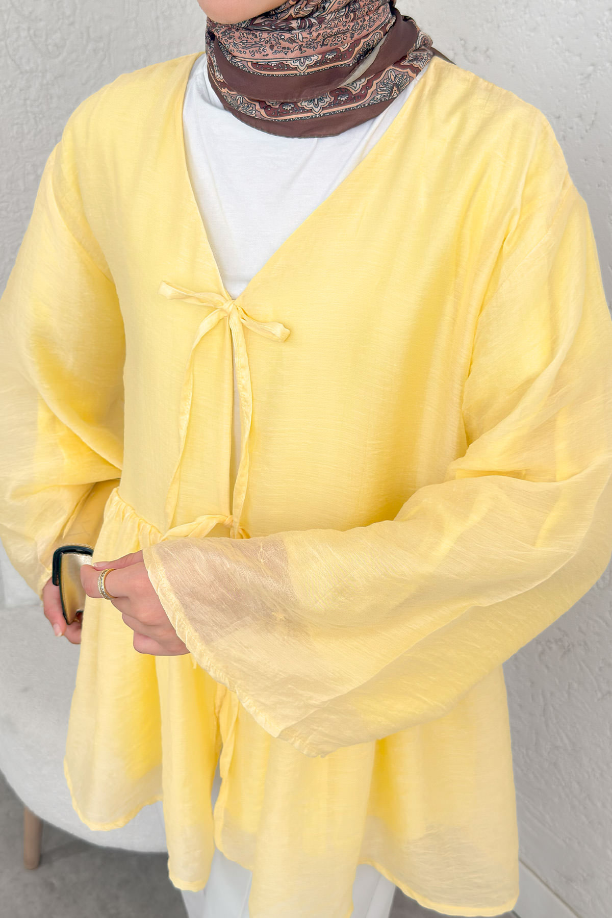 İp Bağcıklı Modal Kimono 2389 - SARI |  
