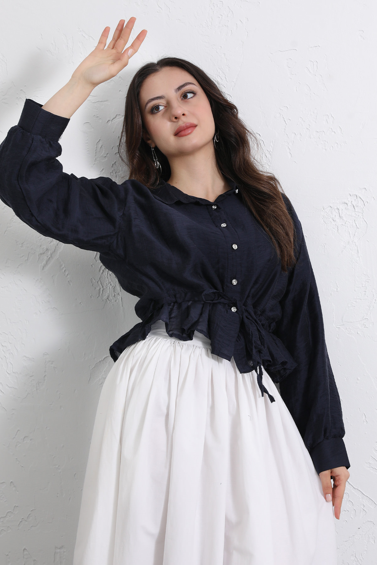 Bel Büzgülü Kısa Gömlek 2393 - LACİVERT |  