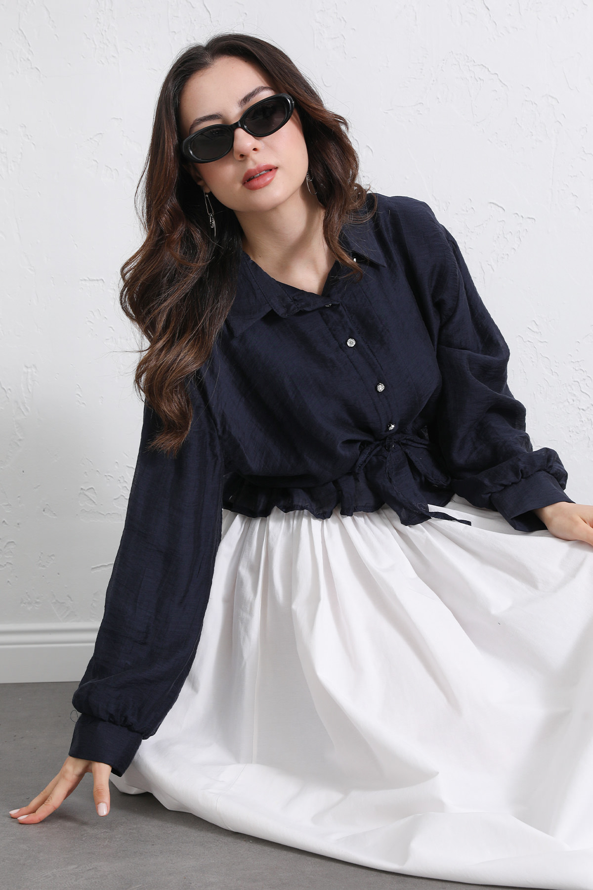 Bel Büzgülü Kısa Gömlek 2393 - LACİVERT |  