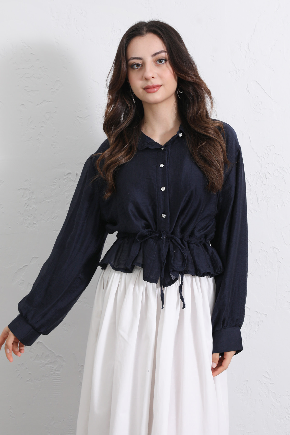 Bel Büzgülü Kısa Gömlek 2393 - LACİVERT |  