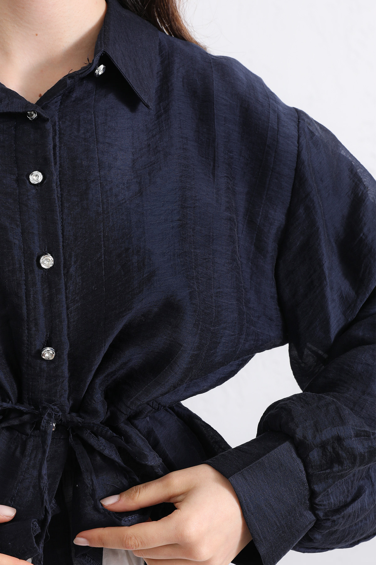 Bel Büzgülü Kısa Gömlek 2393 - LACİVERT |  