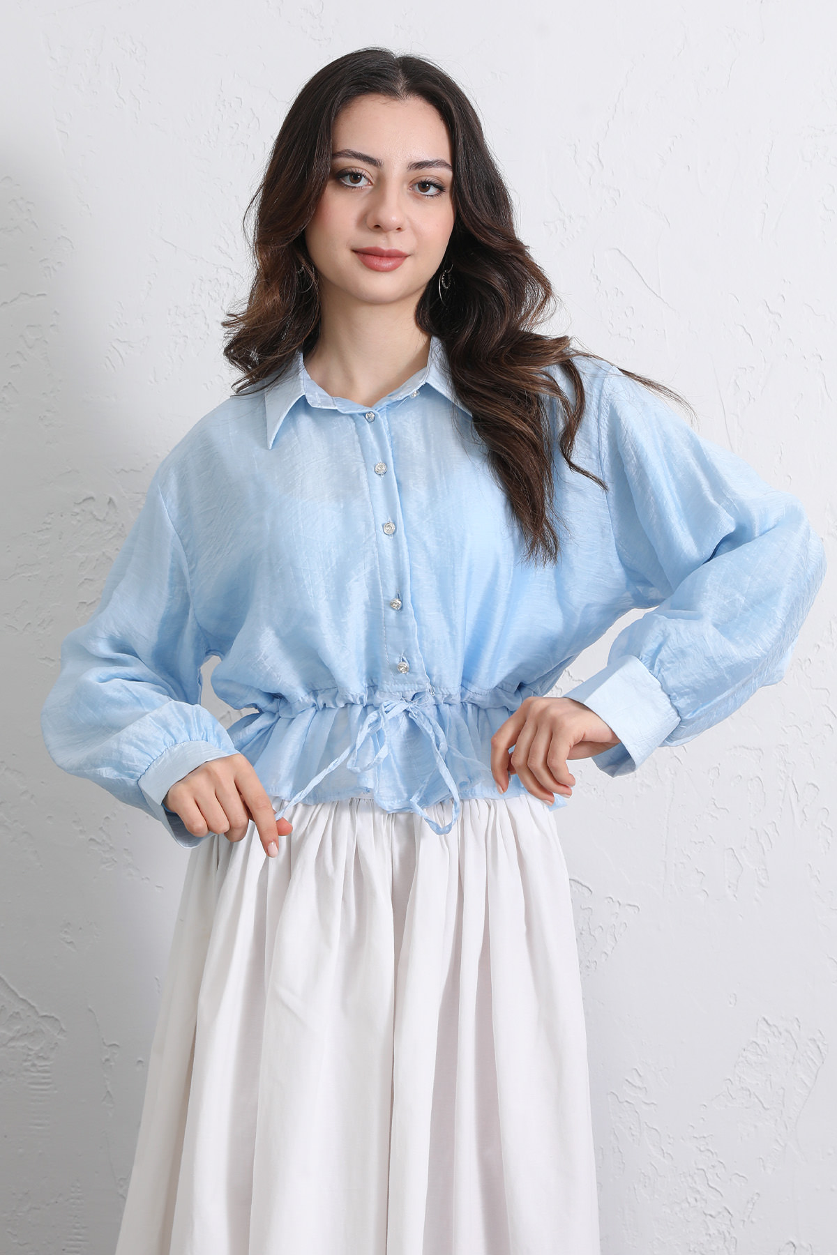 Bel Büzgülü Kısa Gömlek 2393 - BEBE MAVİSİ |  