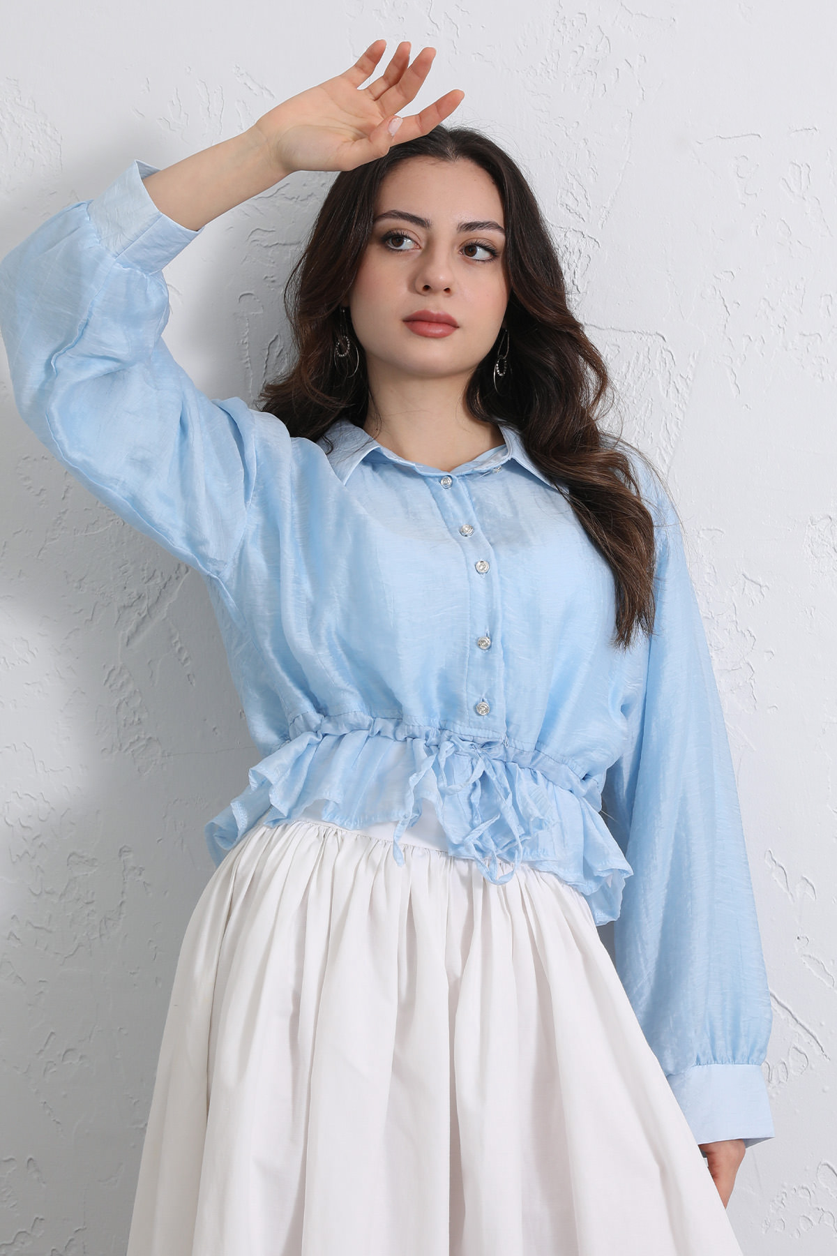 Bel Büzgülü Kısa Gömlek 2393 - BEBE MAVİSİ |  