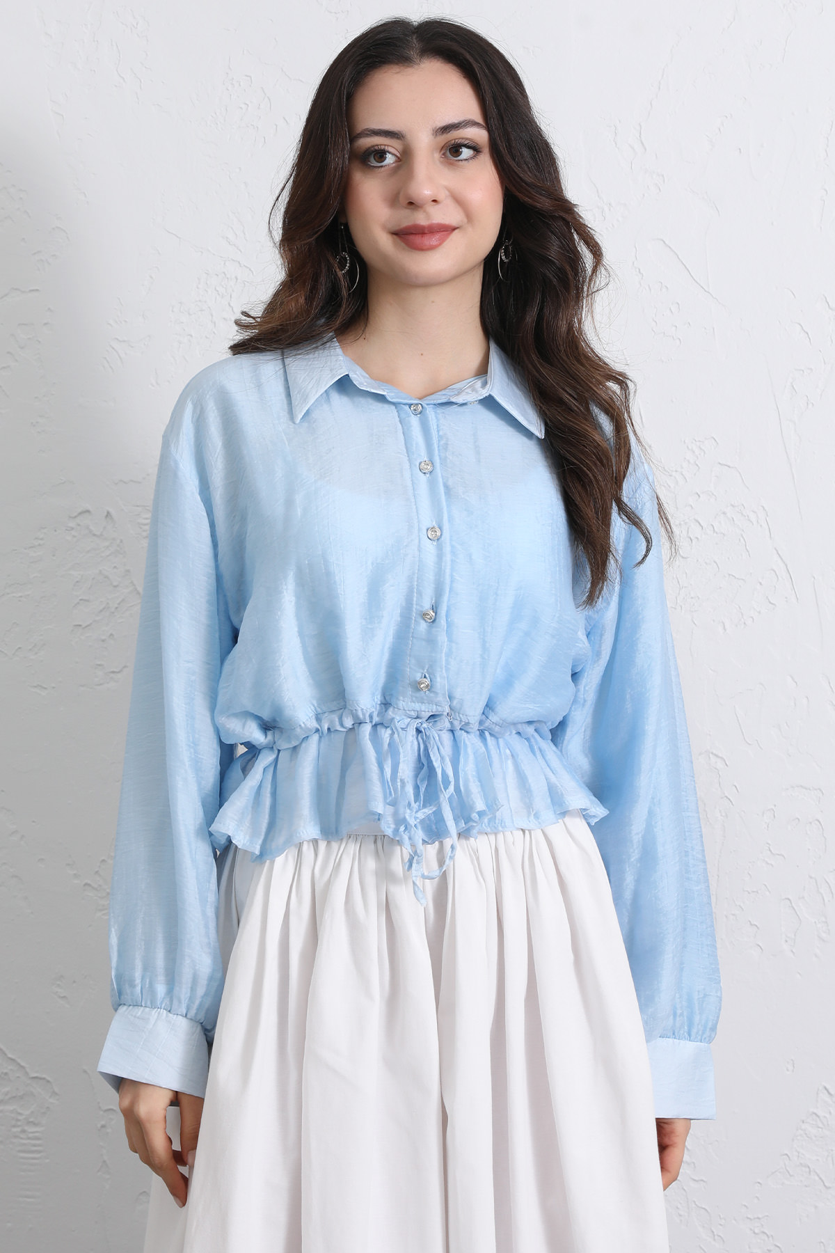 Bel Büzgülü Kısa Gömlek 2393 - BEBE MAVİSİ |  