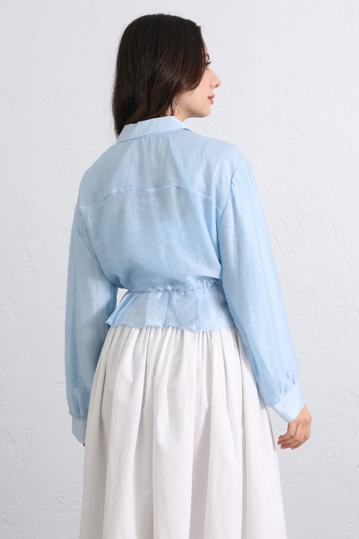 Bel Büzgülü Kısa Gömlek 2393 - BEBE MAVİSİ |  