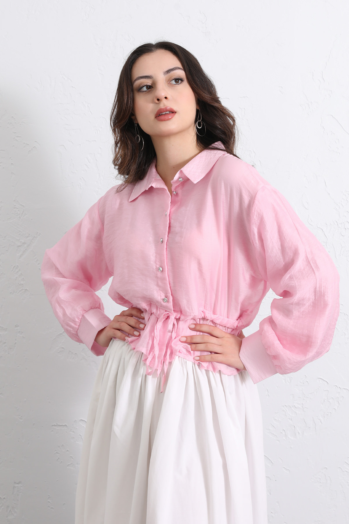 Bel Büzgülü Kısa Gömlek 2393 - PEMBE |  