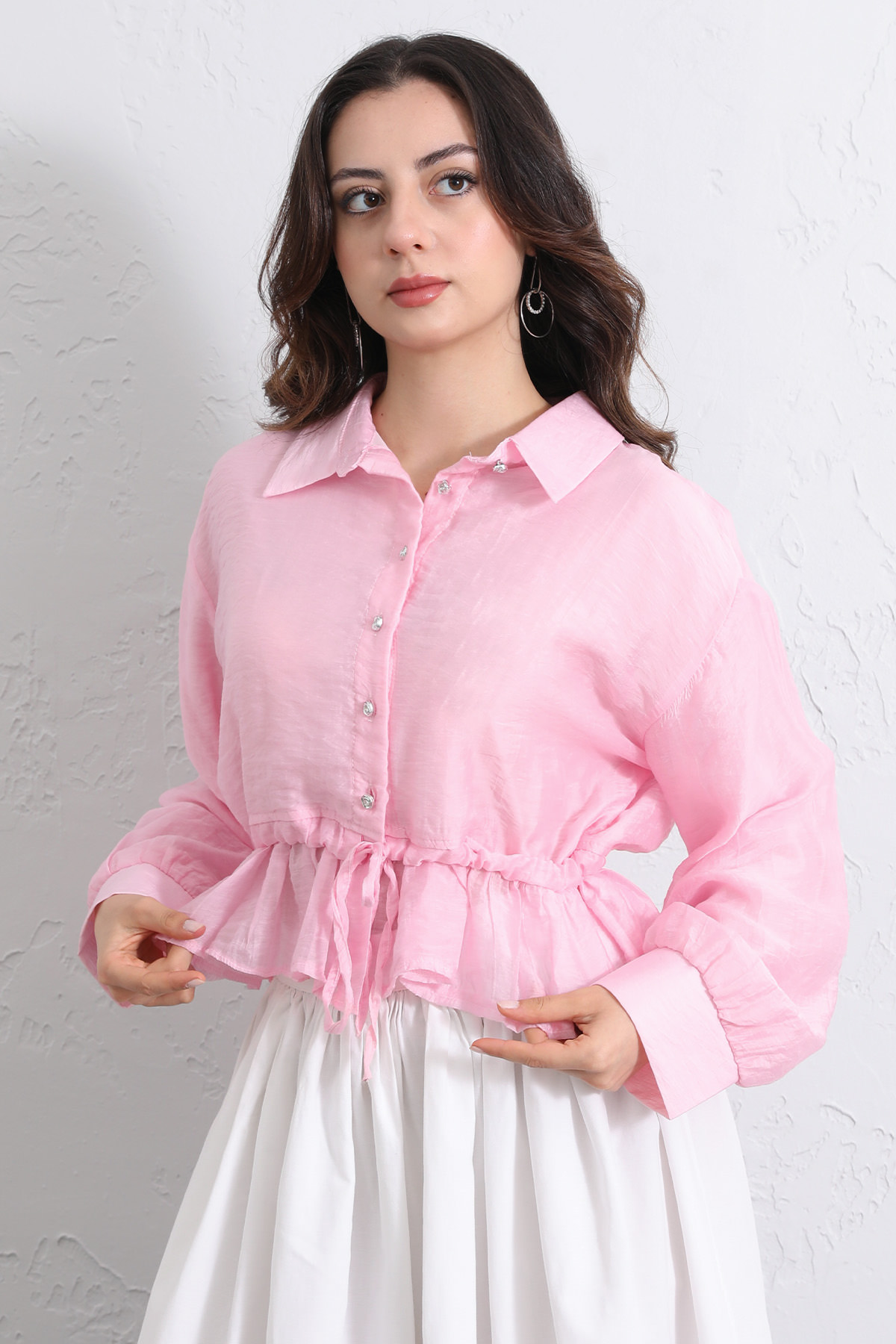 Bel Büzgülü Kısa Gömlek 2393 - PEMBE |  