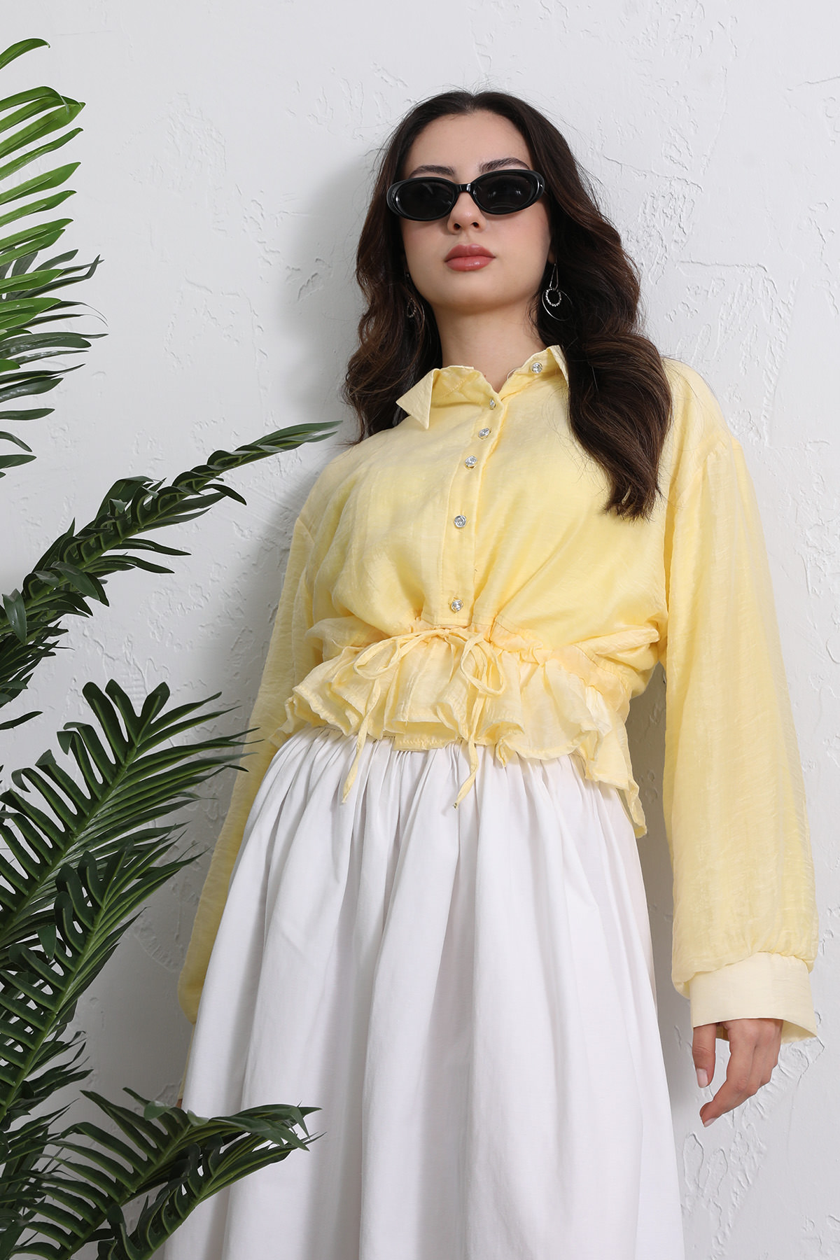 Bel Büzgülü Kısa Gömlek 2393 - SARI |  