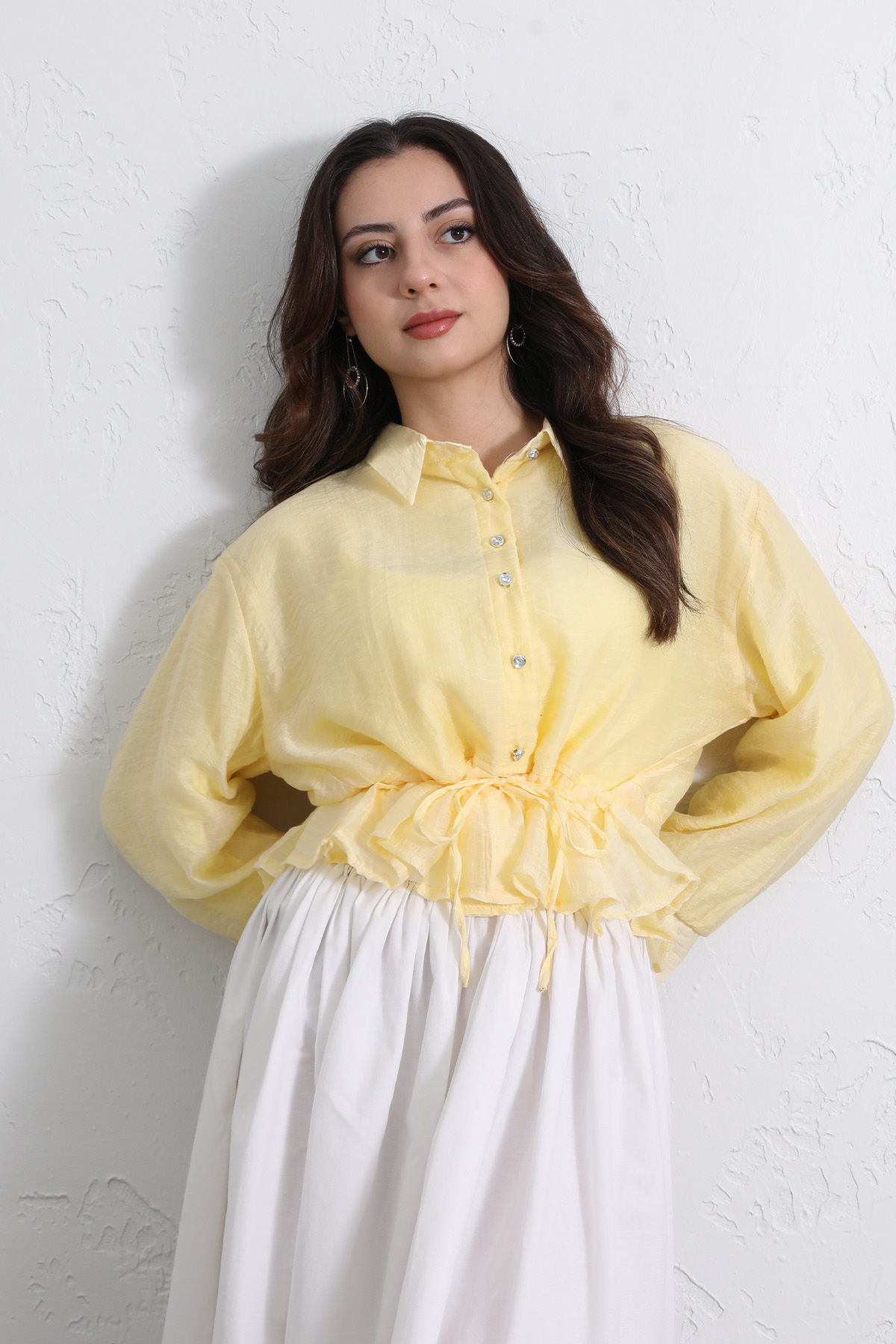 Bel Büzgülü Kısa Gömlek 2393 - SARI |  