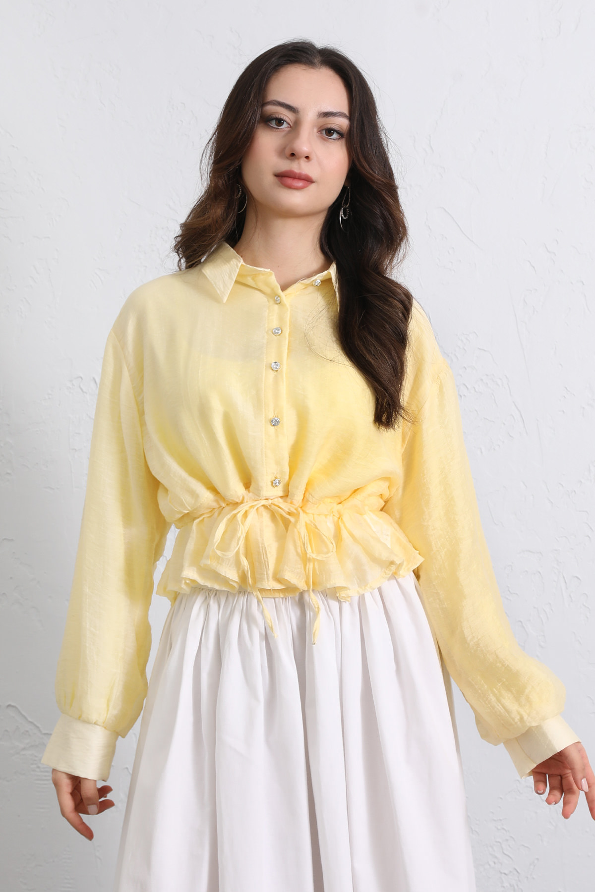 Bel Büzgülü Kısa Gömlek 2393 - SARI |  