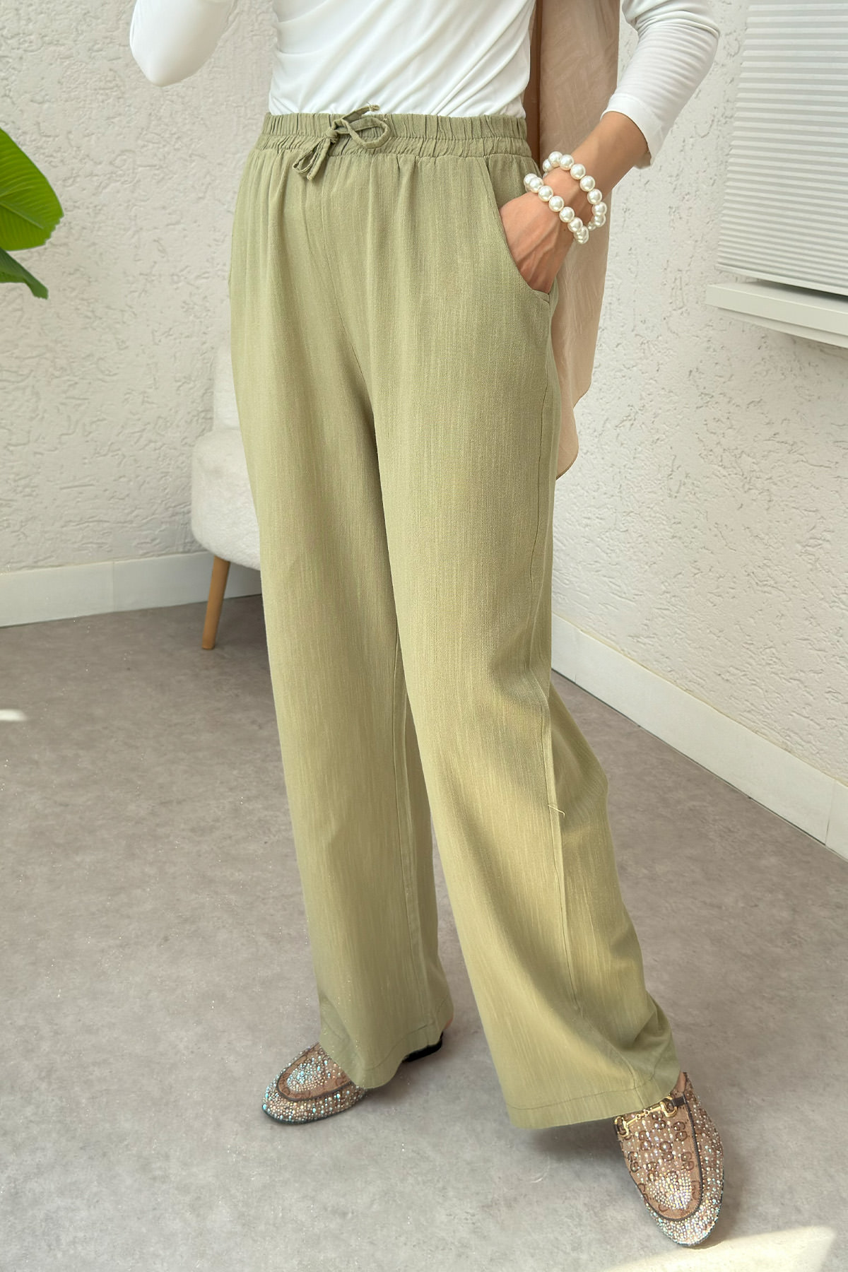 Keten Cepli Pantolon 2394 - HAKİ |  