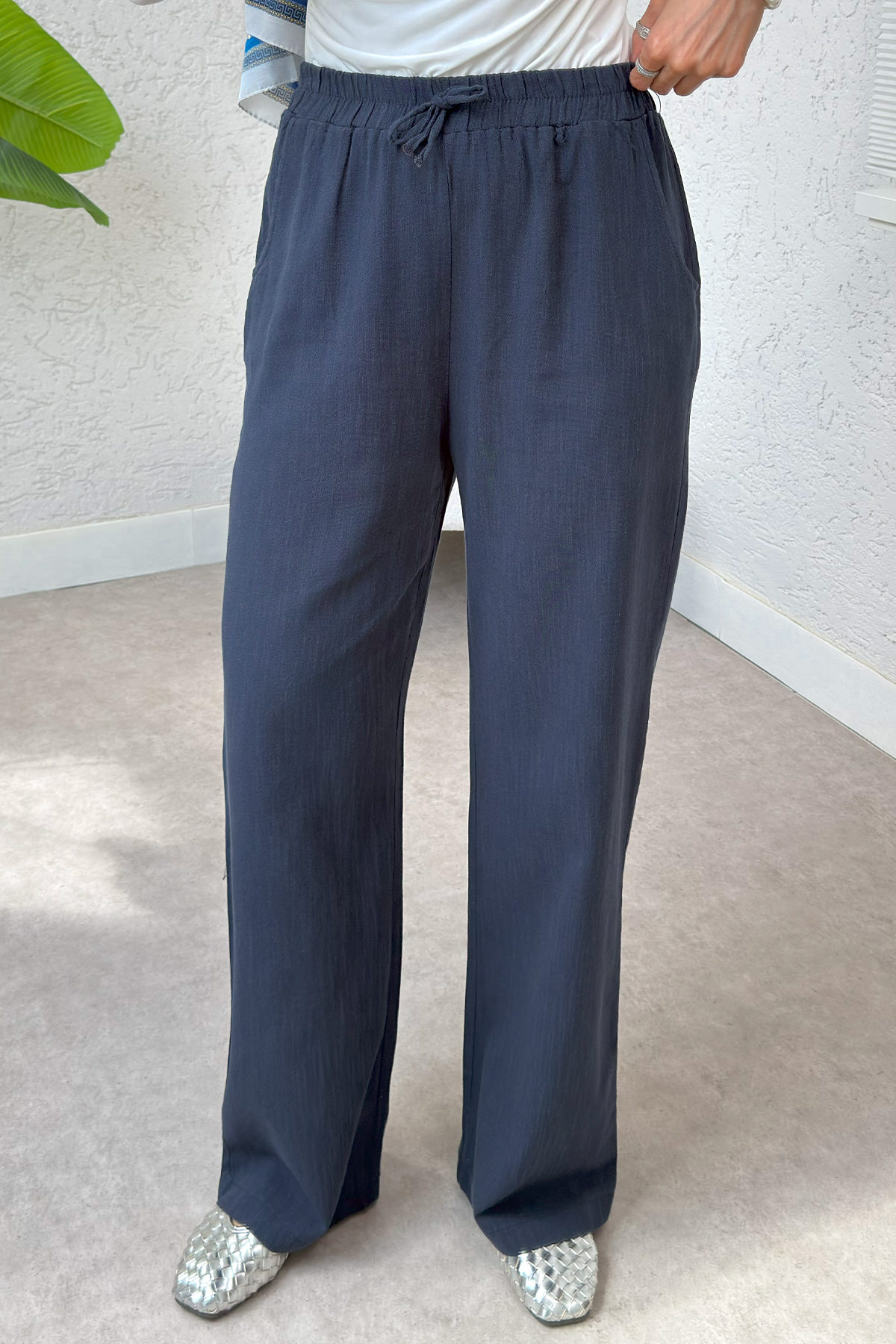 Keten Cepli Pantolon 2394 - LACİVERT |  