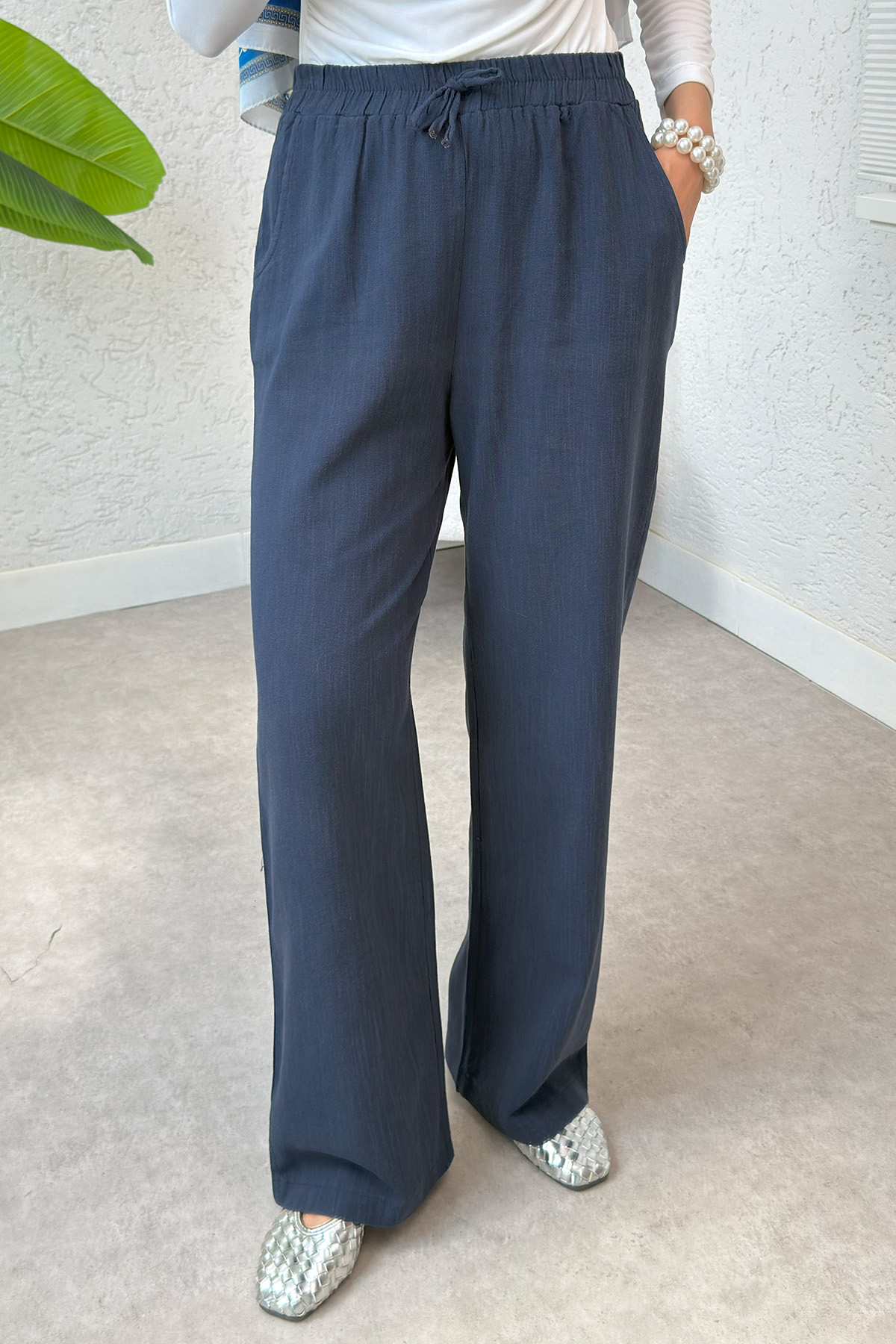 Keten Cepli Pantolon 2394 - LACİVERT |  